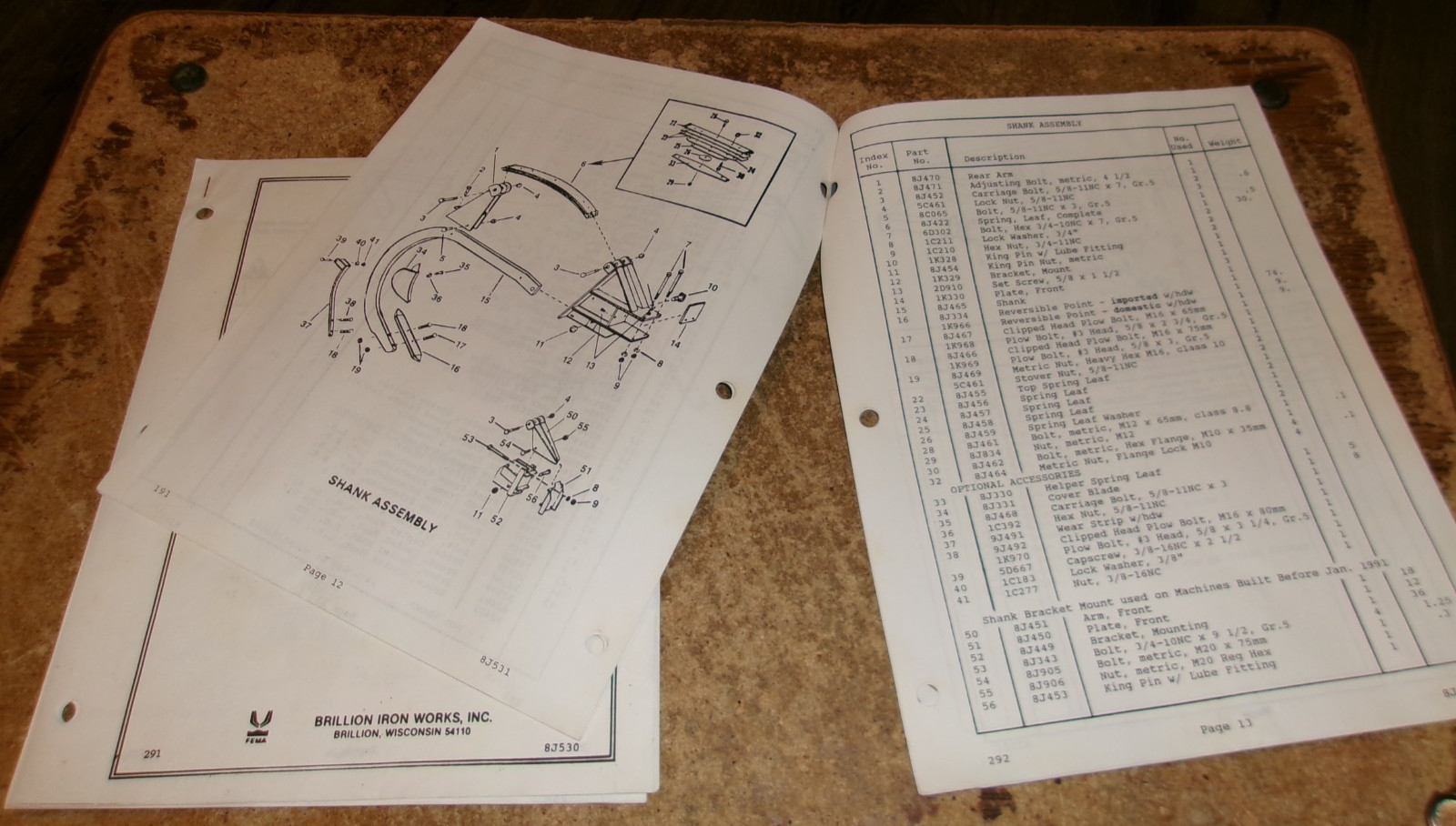 2-lot vintage brillion auto reset deep till ripper operators/parts manuals used