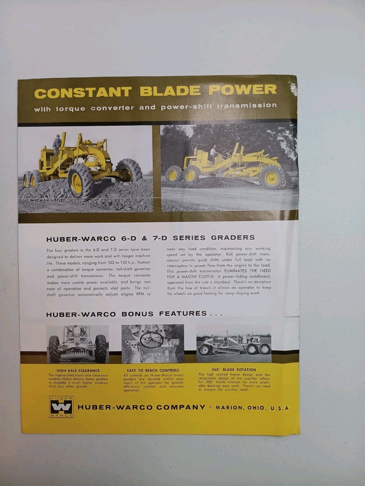 Vintage Huber Warco Torque Converters For D6 & D7 Motor Graders Sales Brochure
