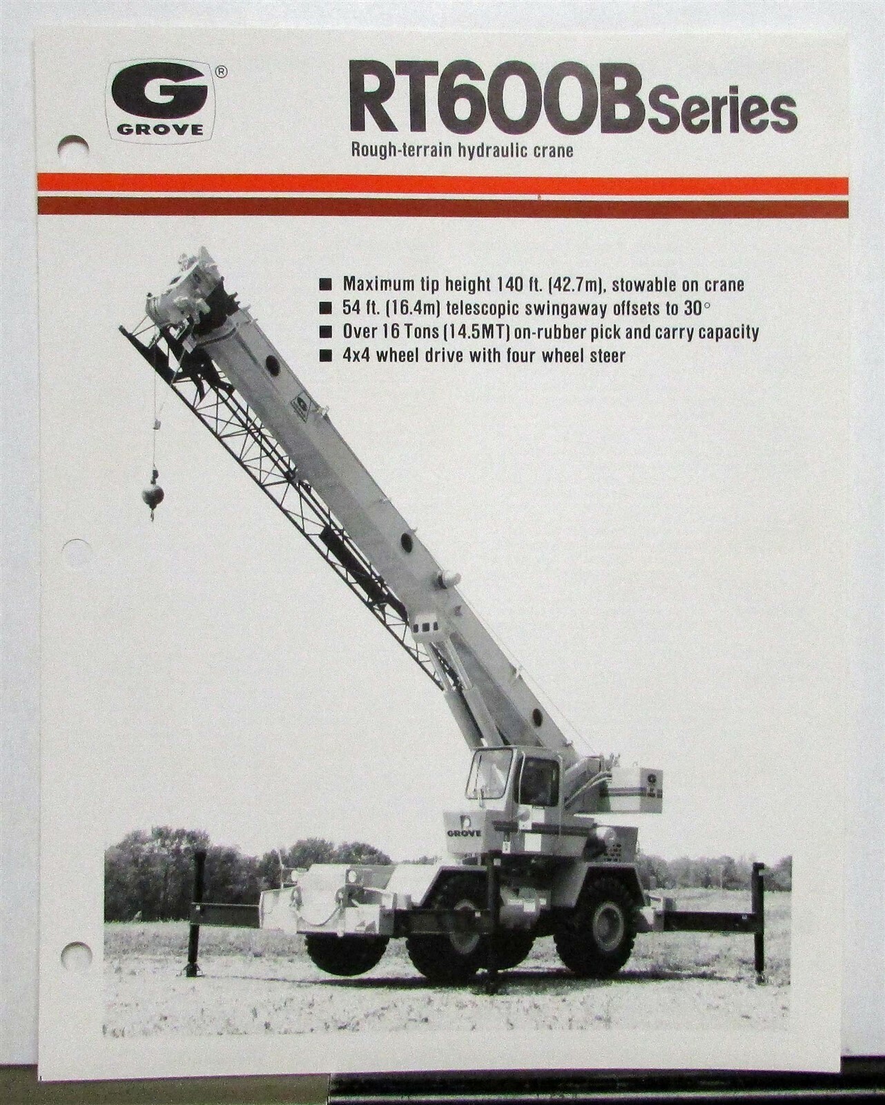 1987 Grove RT600B Series Cranes Specifications Construction Sales Brochure