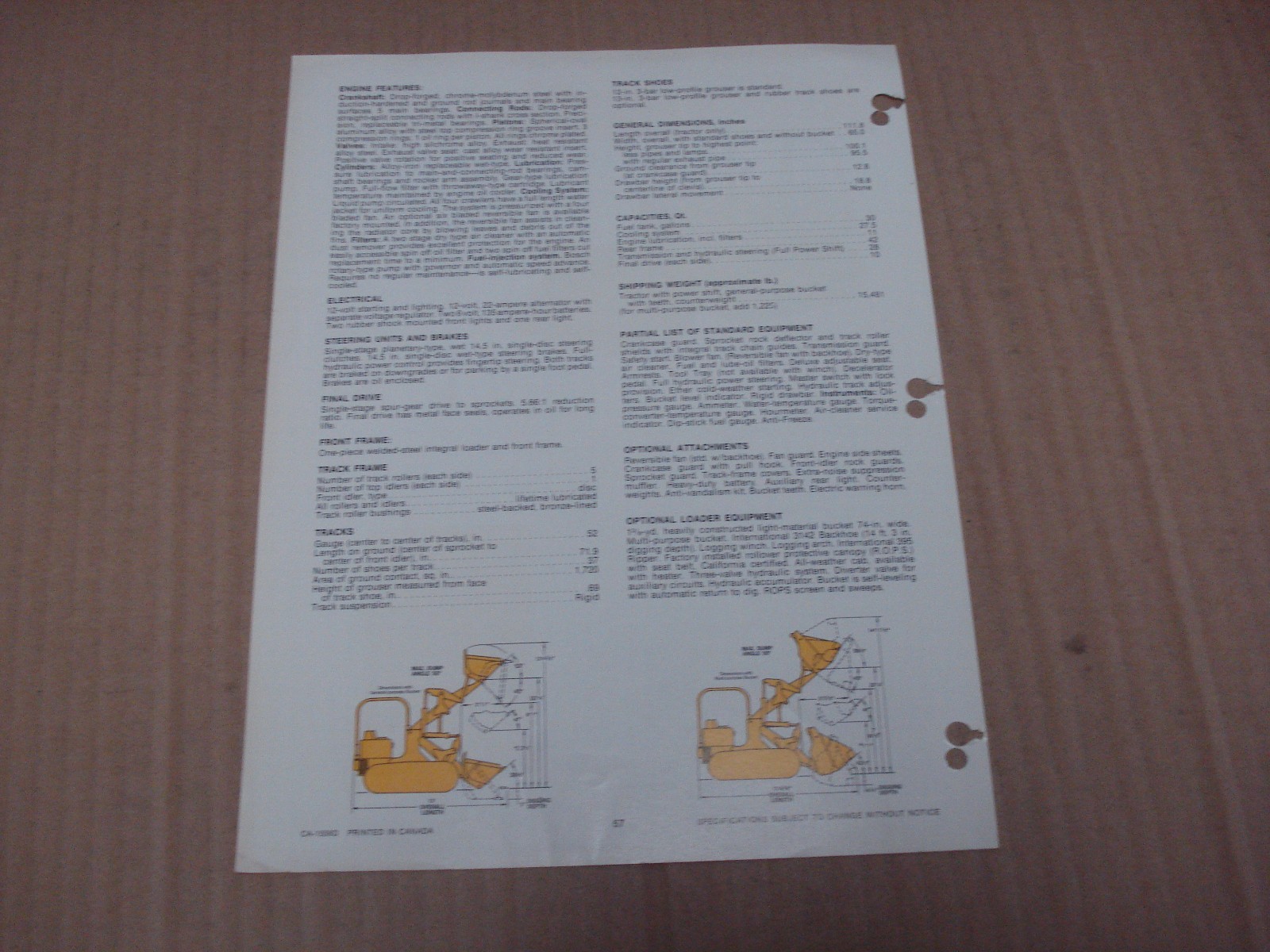 International 100E Loader Specifications Brochure