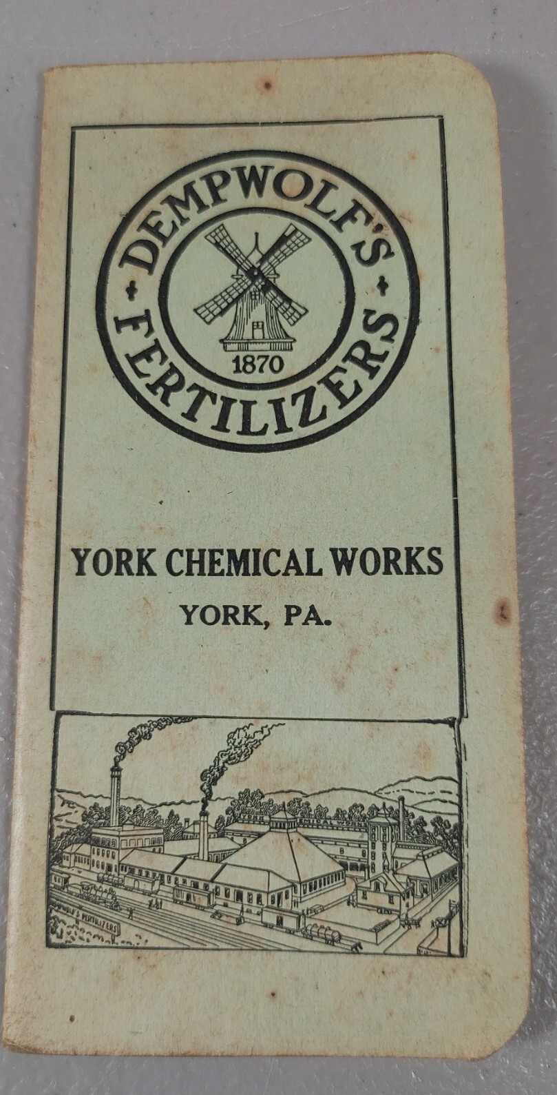 Vtg 1943 1944 Dempwolf&rsquo;s Fertilizers Pocket Notebook York Chemical Works PA ww2