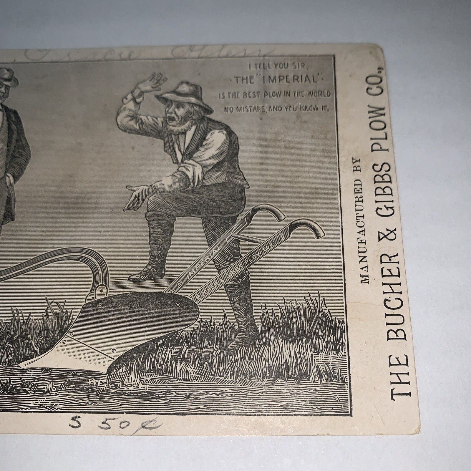 Vintage Advertising Card Bucher & Gibbs Plow Farming Equipment