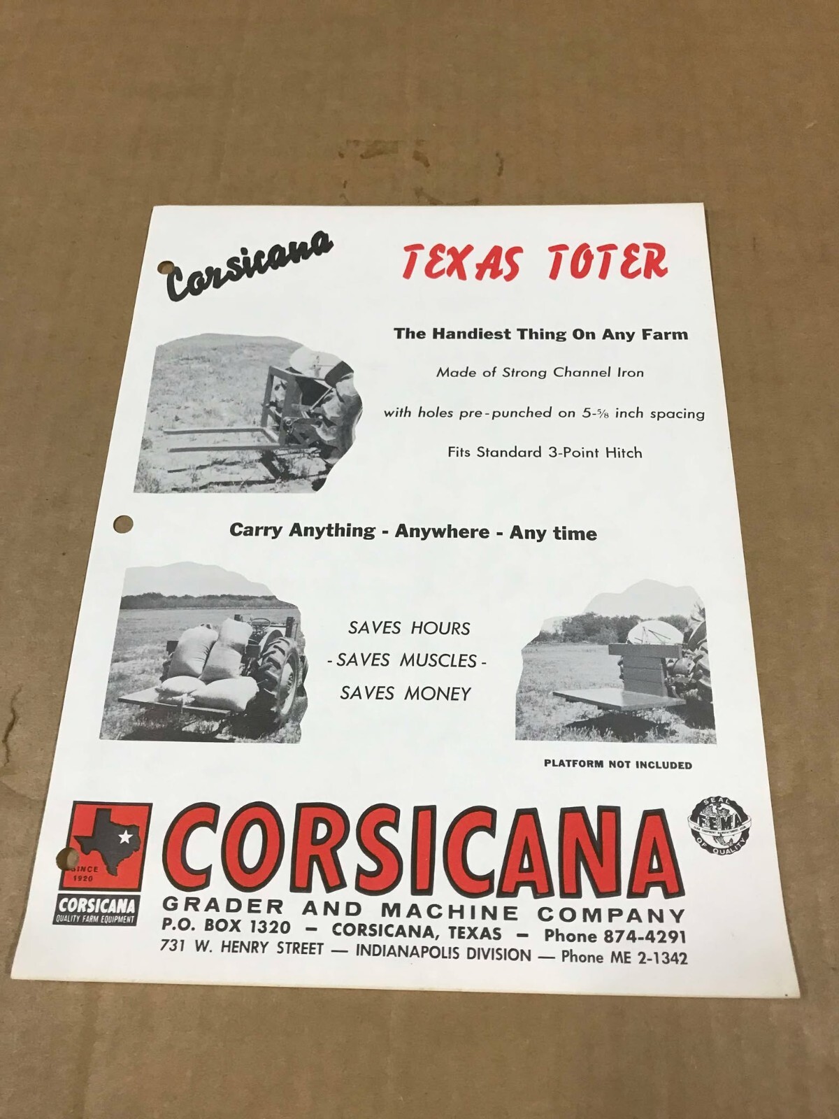 Vintage Corsicana Texas Toter Flyer