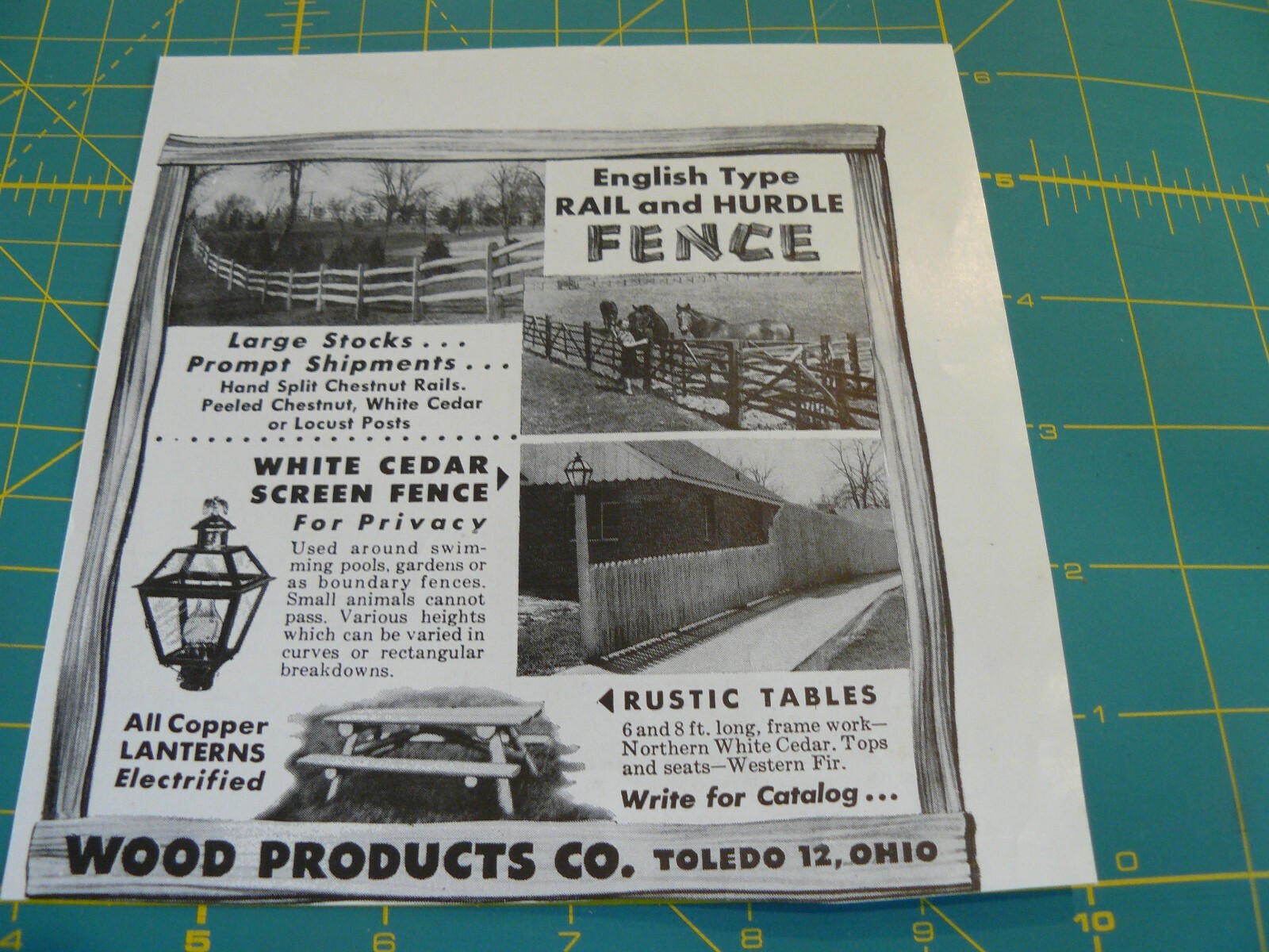 THE FARM QRTLY- AUTUMN 1951 -ad- WOOD PRODUCTS – English style rails /Toledo, OH