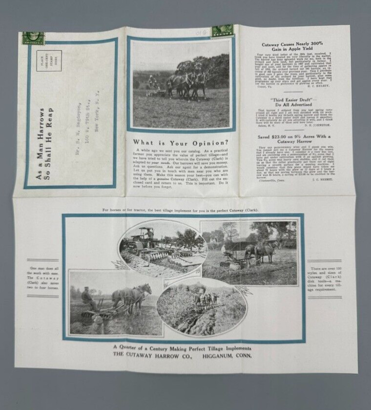 Vintage Cutaway HARROW Farm Machinery Advertising HIGGANUM CONN