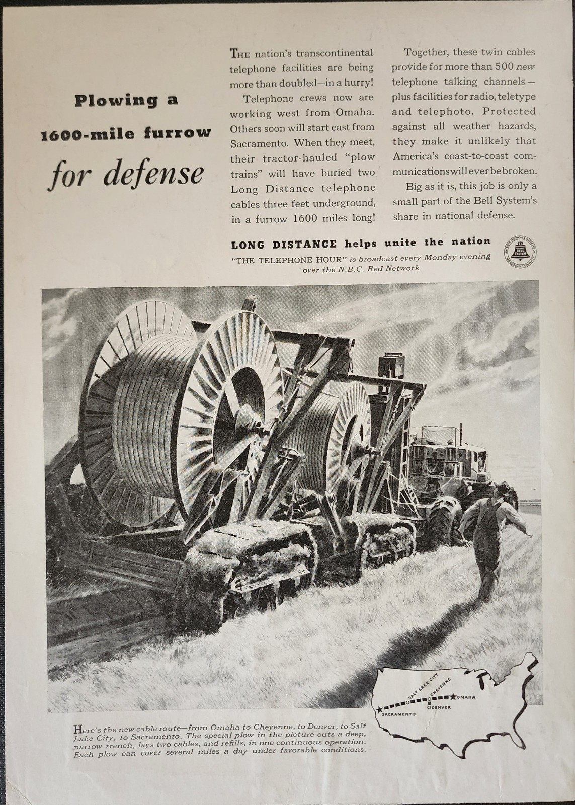 Bell Telephone System Picture Magazine Ad Vtg 1941 Tractor Plow