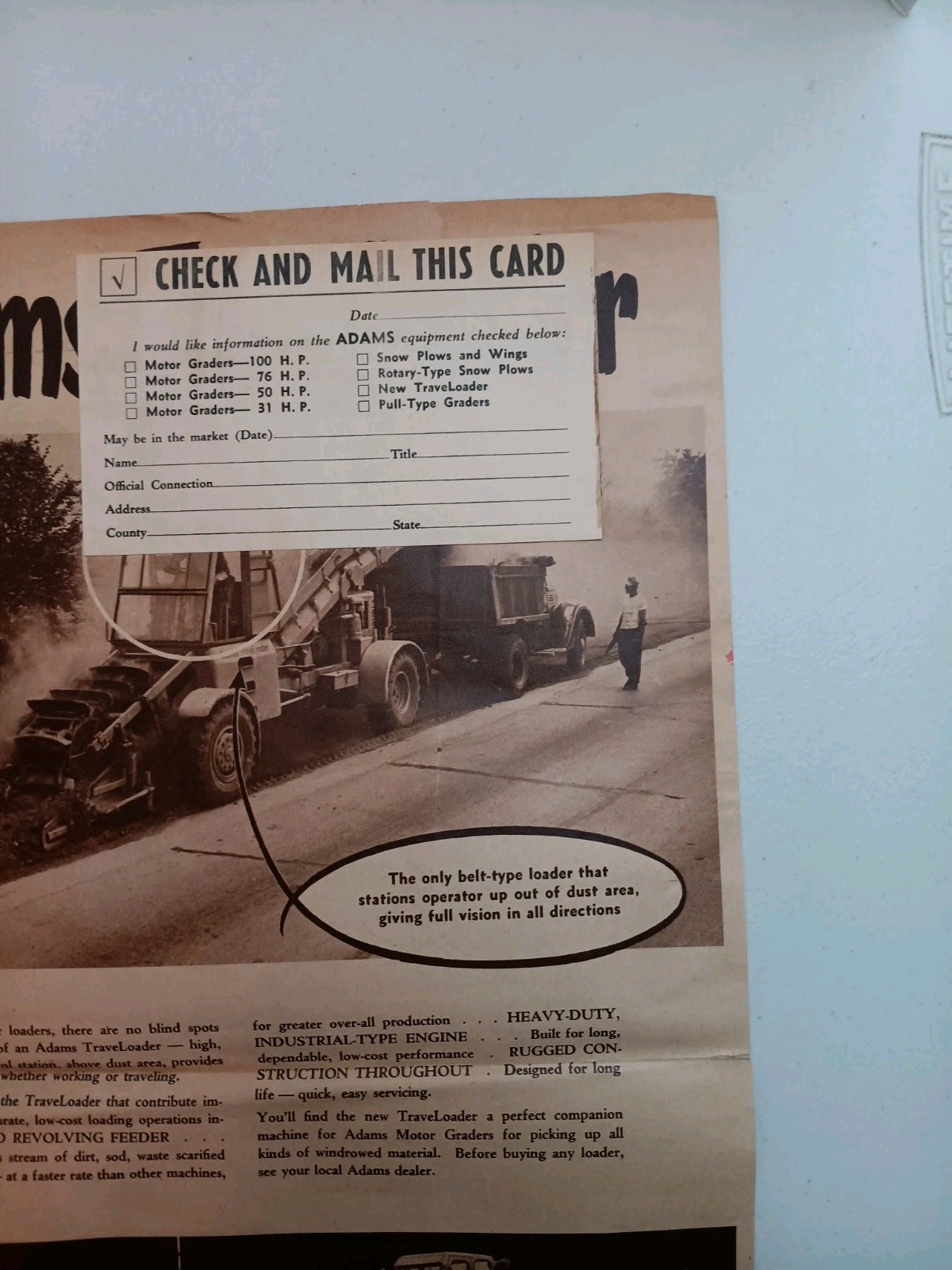 Adams Road Machinery Pictorial News Sales Brochure Advertising Mailer