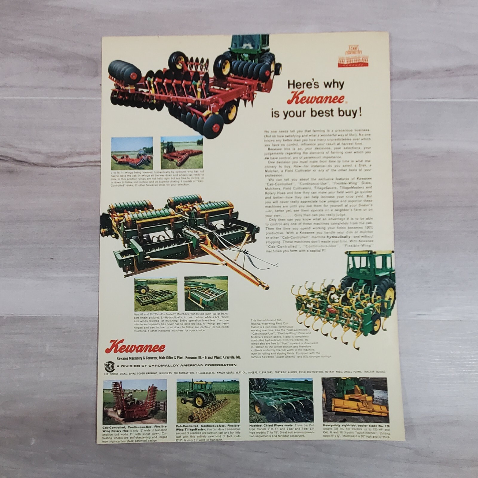 Original 1975 Ad Advertisement Kewanee Farm Tractor Equip Mulchers Cultivators