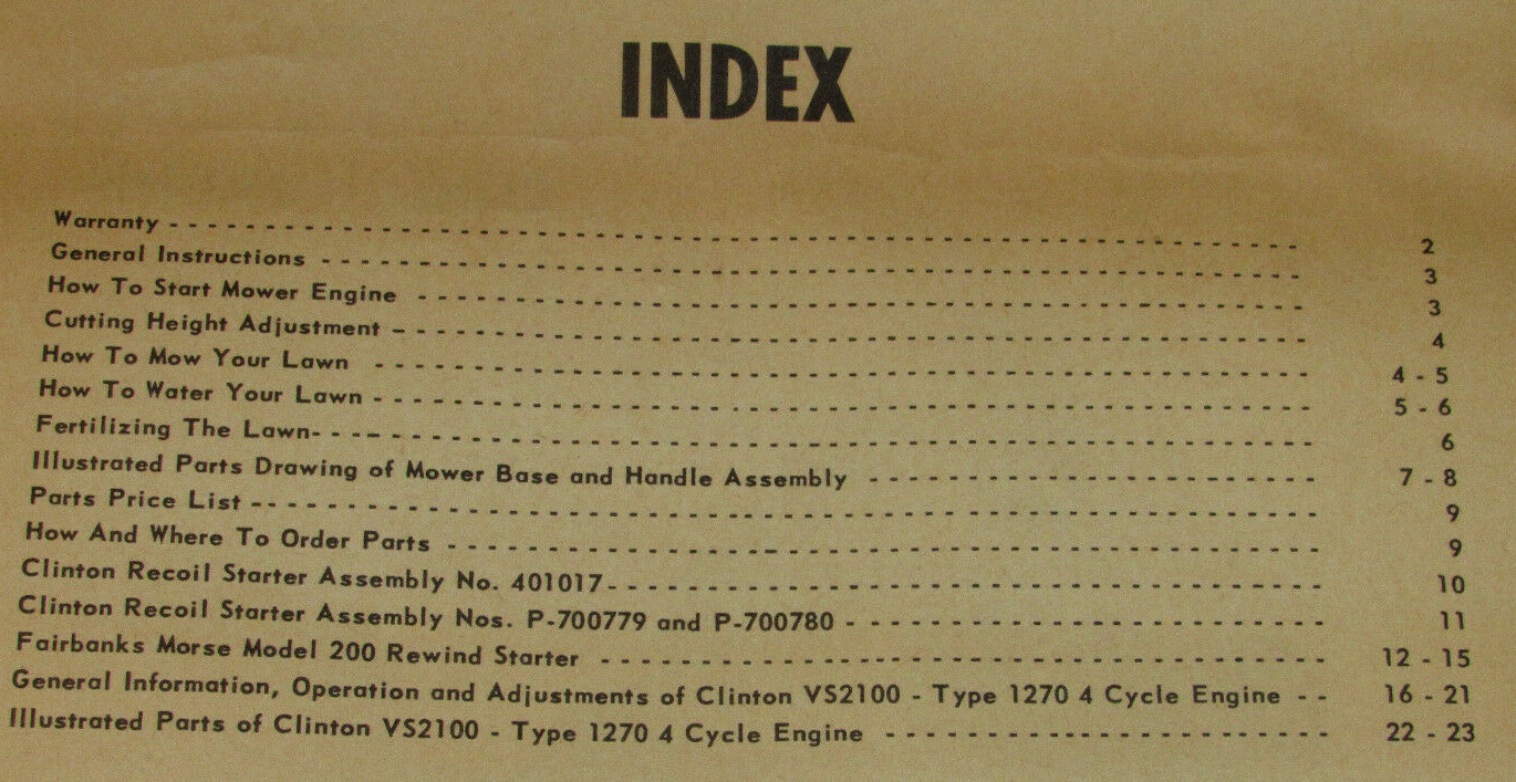 VTG 1955 WESTERN AUTO &lsquo;WIZARD&rsquo; LAWN MOWER INSTRUCTIONS/PARTS LIST/CLINTON ENGINE