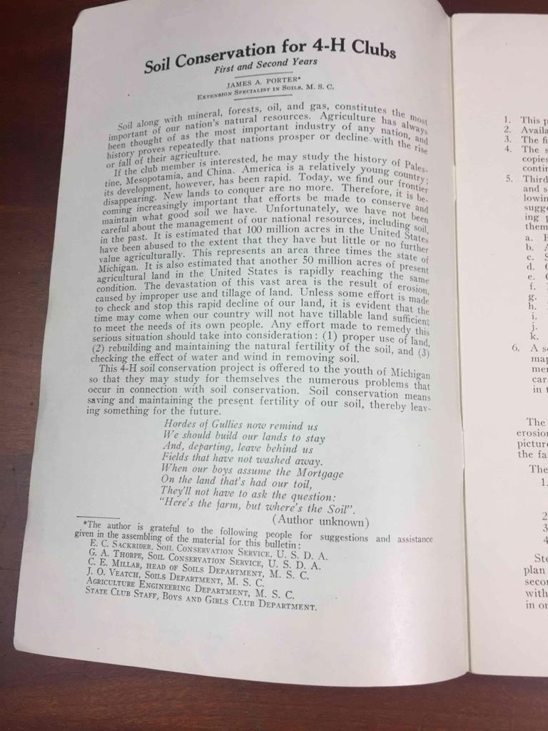 Vintage 1939 MSU Michigan State College Extension Soil Conservation Program Bklt