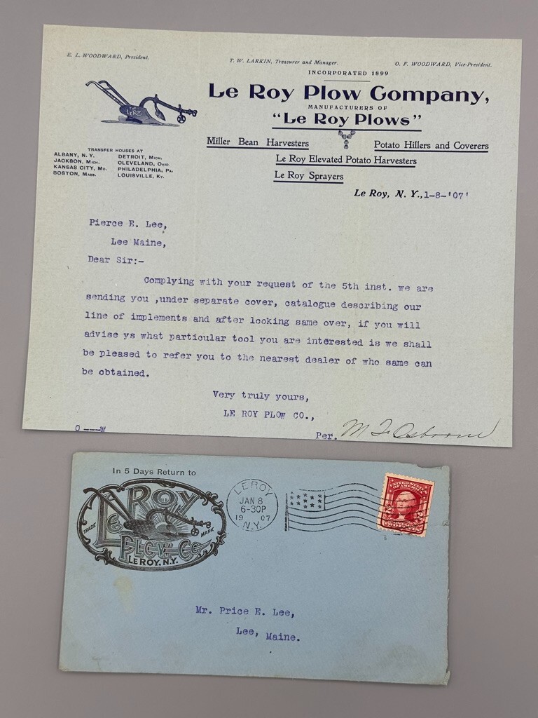 1907 LE ROY PLOW New York FARM Postal Cover Agricultural Antique ADVERTISING