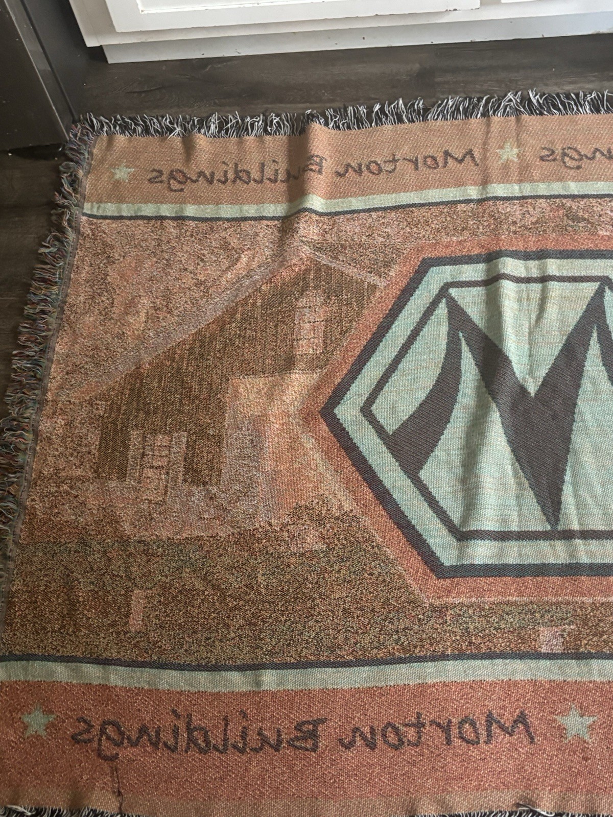 Morton Buildings Woven Throw Blanket 65” X 48” Wall Hanging 100% Cotton USA