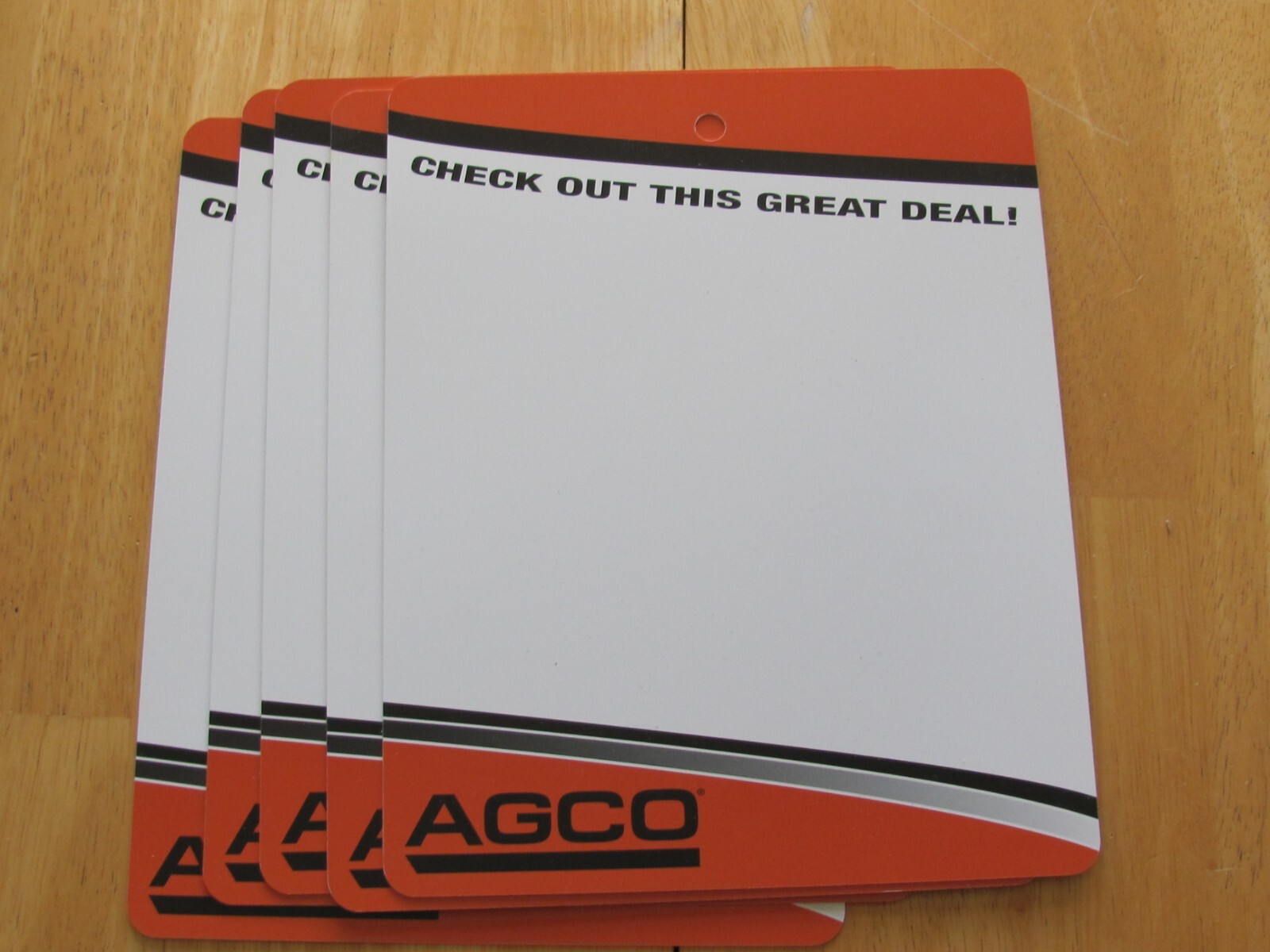 AGCO 5 FARM EQUIPMENT SALES HANG TAGS SIGN 10&Prime; & DECAL COME ON IN DEALERSHIP