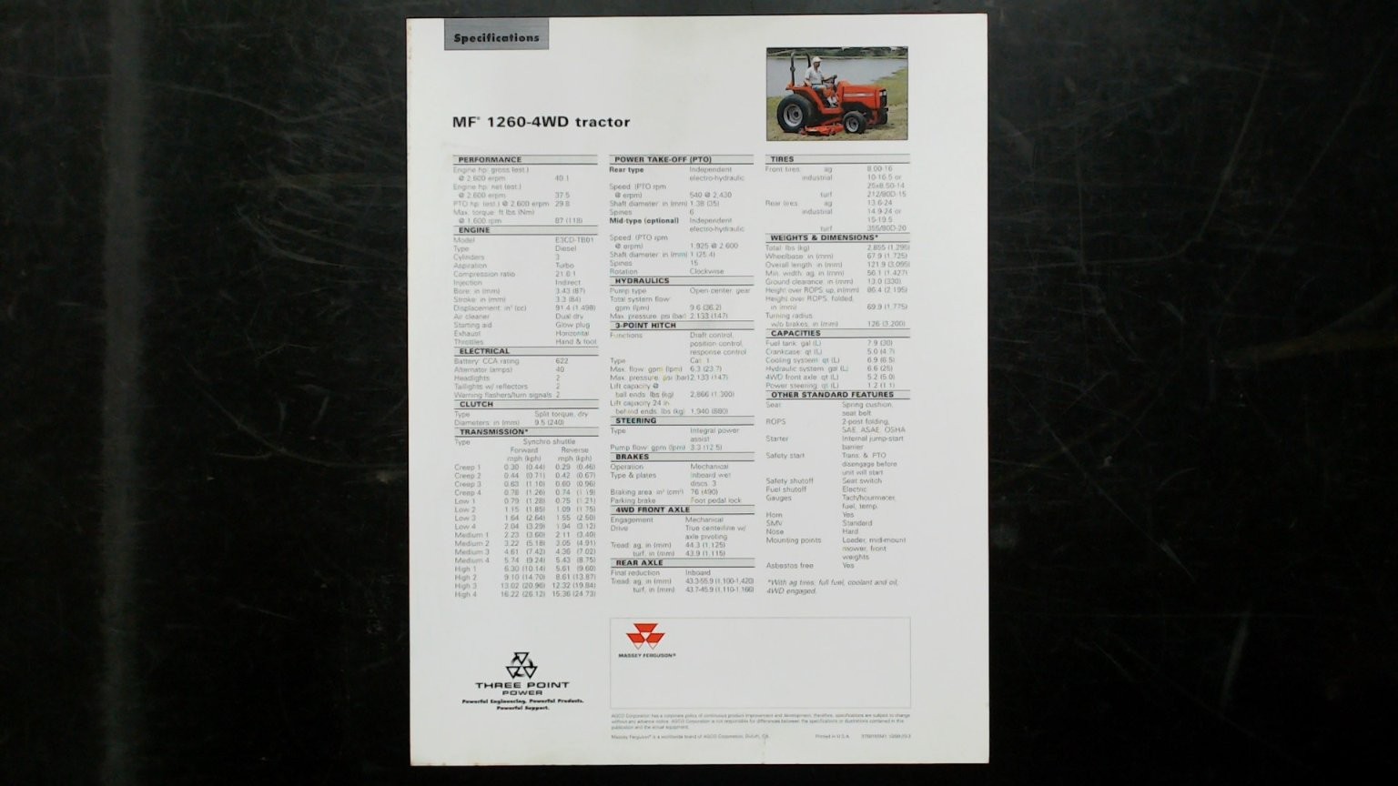 Massey Ferguson MF 1260-4WD Tractor Vintage Brochure Farming Equipment