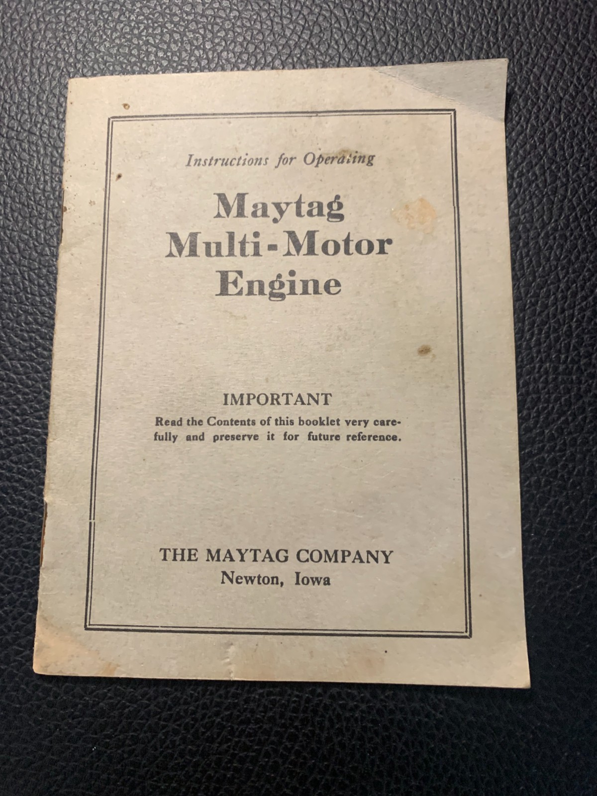 Vintage Maytag Multi-Motor Engine Instructions for Operating Manual