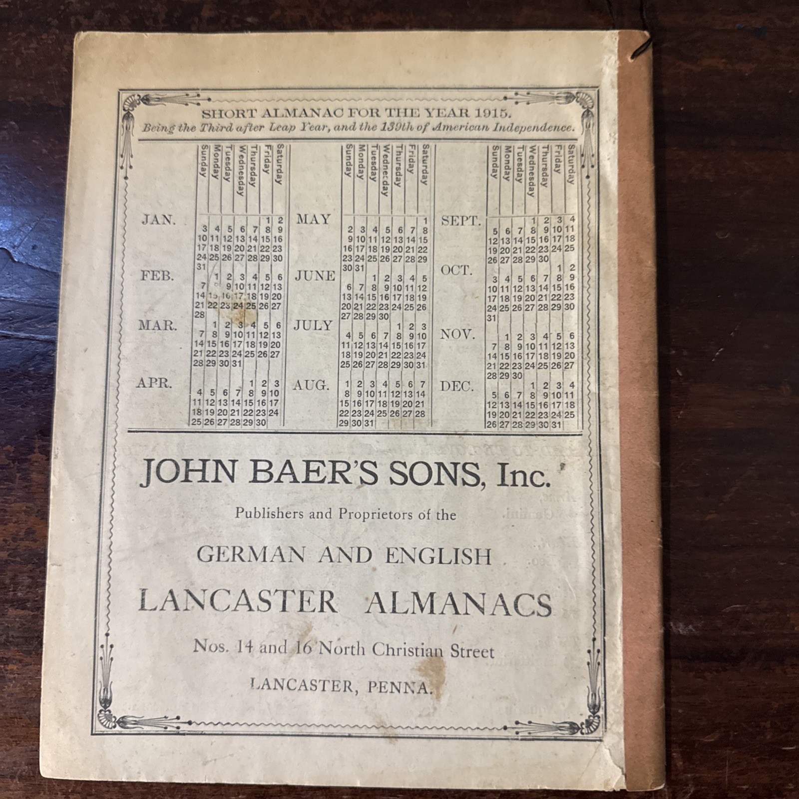 Vintage John Baer&rsquo;s Agricultural Almanacs dated 1919, 1923 & 1929 Lancaster PA