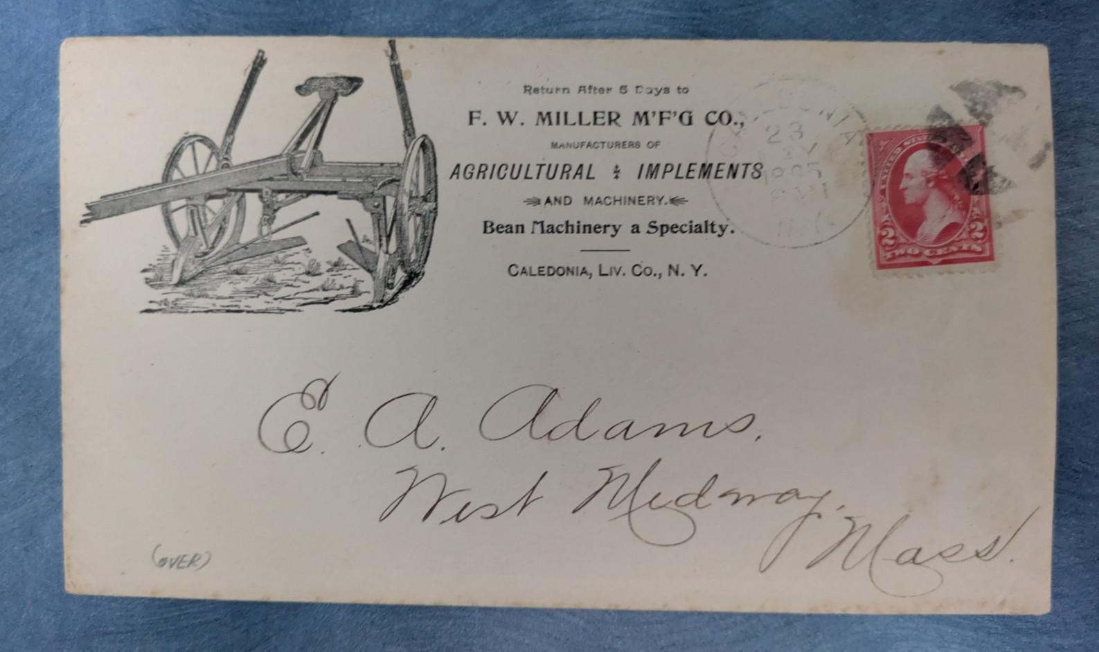 1895 Agricultural Advertising Envelope Wilder Chilled Plow Leadley Litho