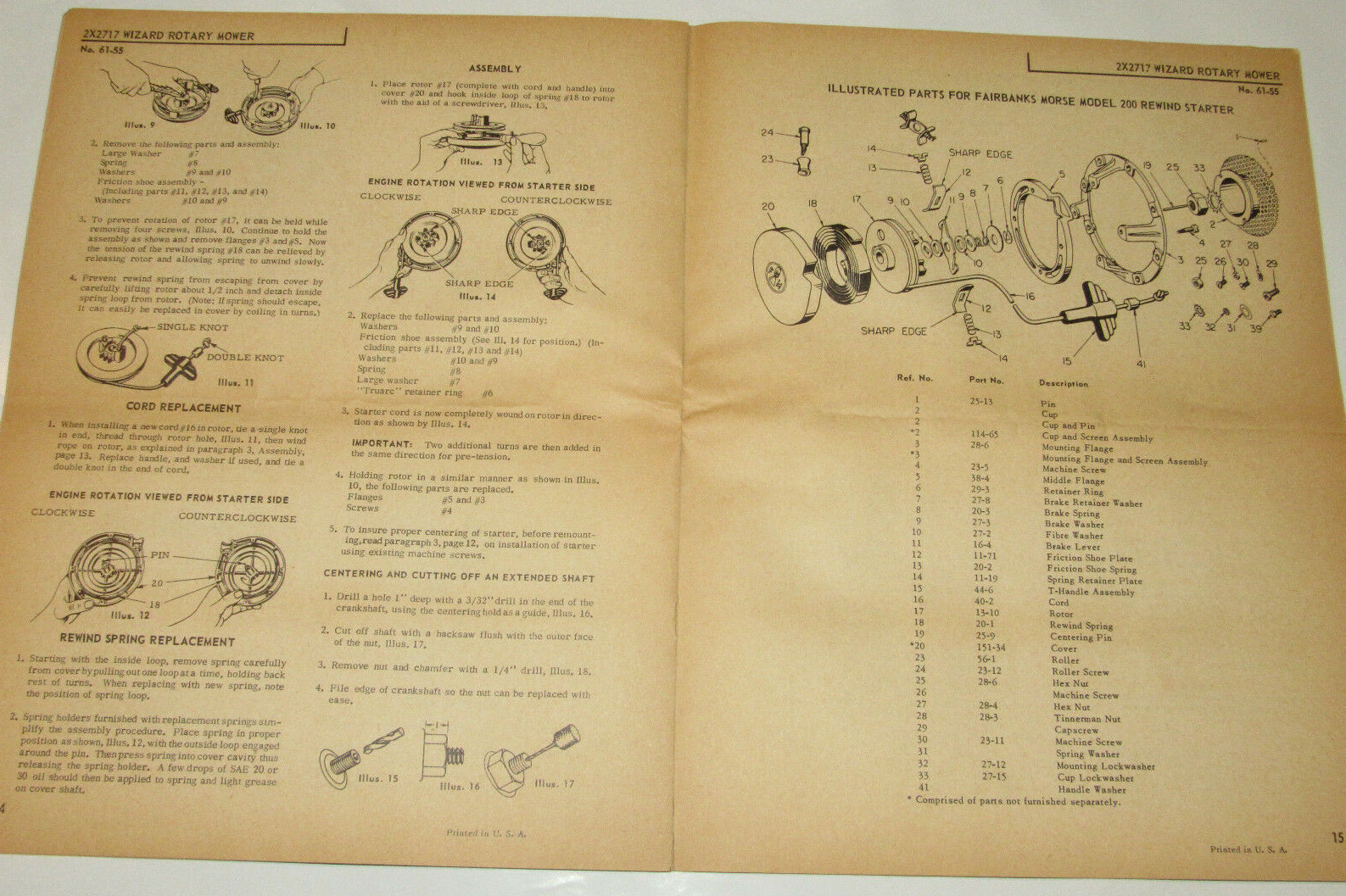 VTG 1955 WESTERN AUTO &lsquo;WIZARD&rsquo; LAWN MOWER INSTRUCTIONS/PARTS LIST/CLINTON ENGINE