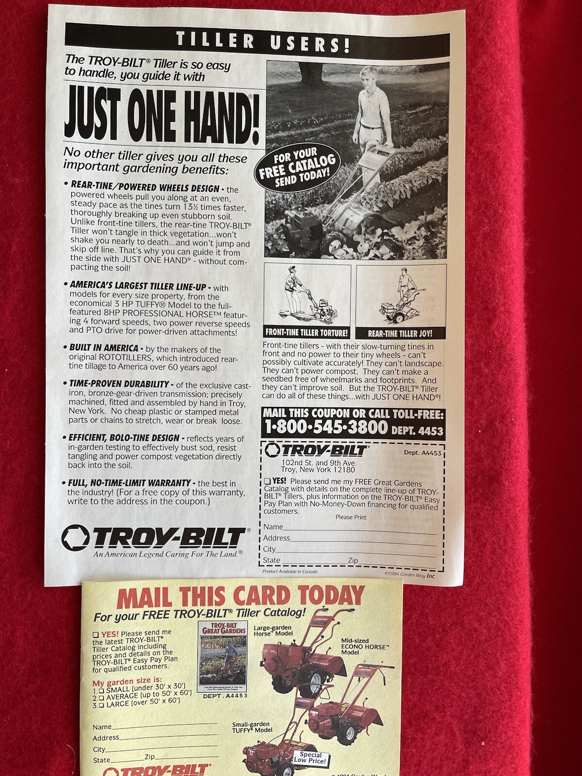 Vintage 1994 Print Ad Troy Bilt Roto Tiller Advertisement