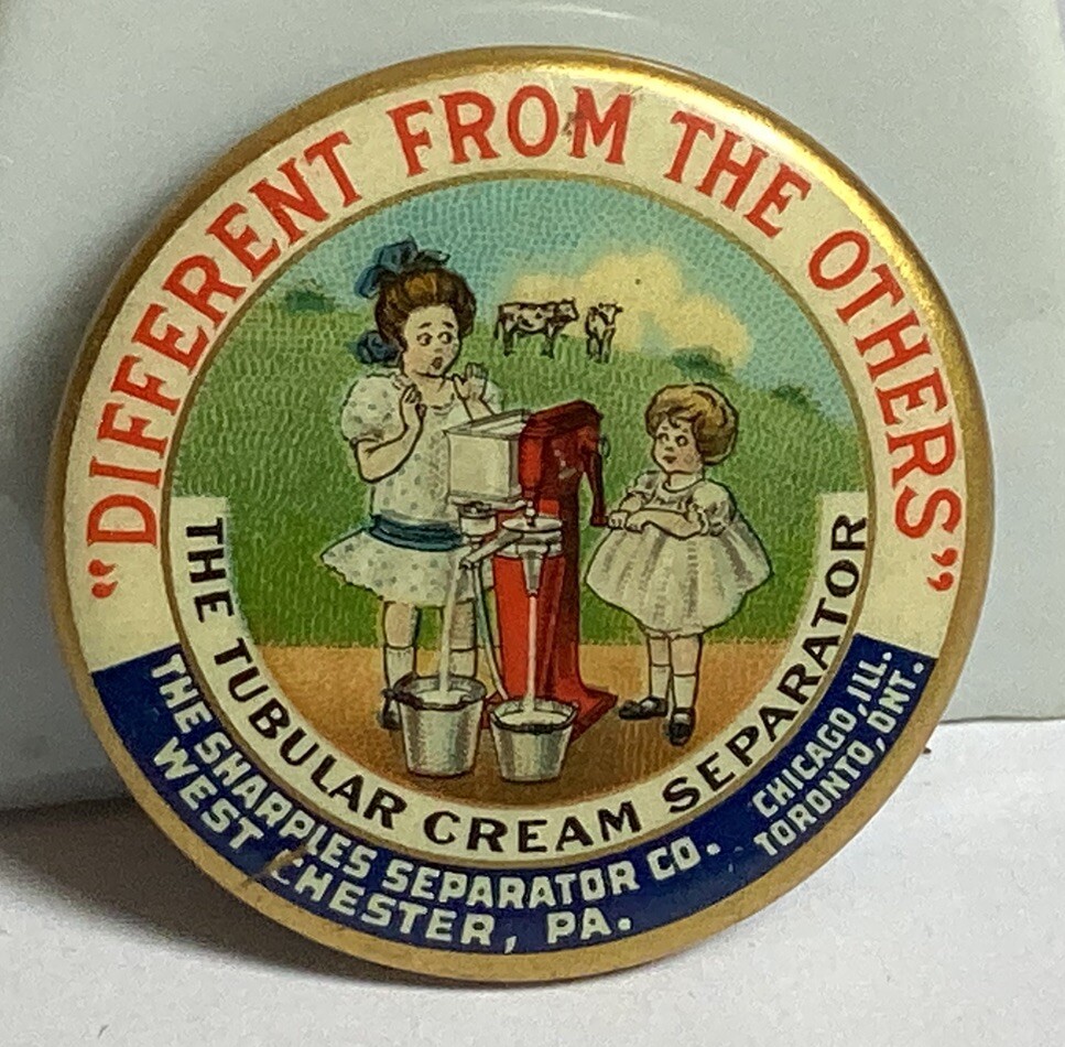 Rare 1896 Sharples Tubular Cream Separator Adv Pinback Button The W & H Co PA