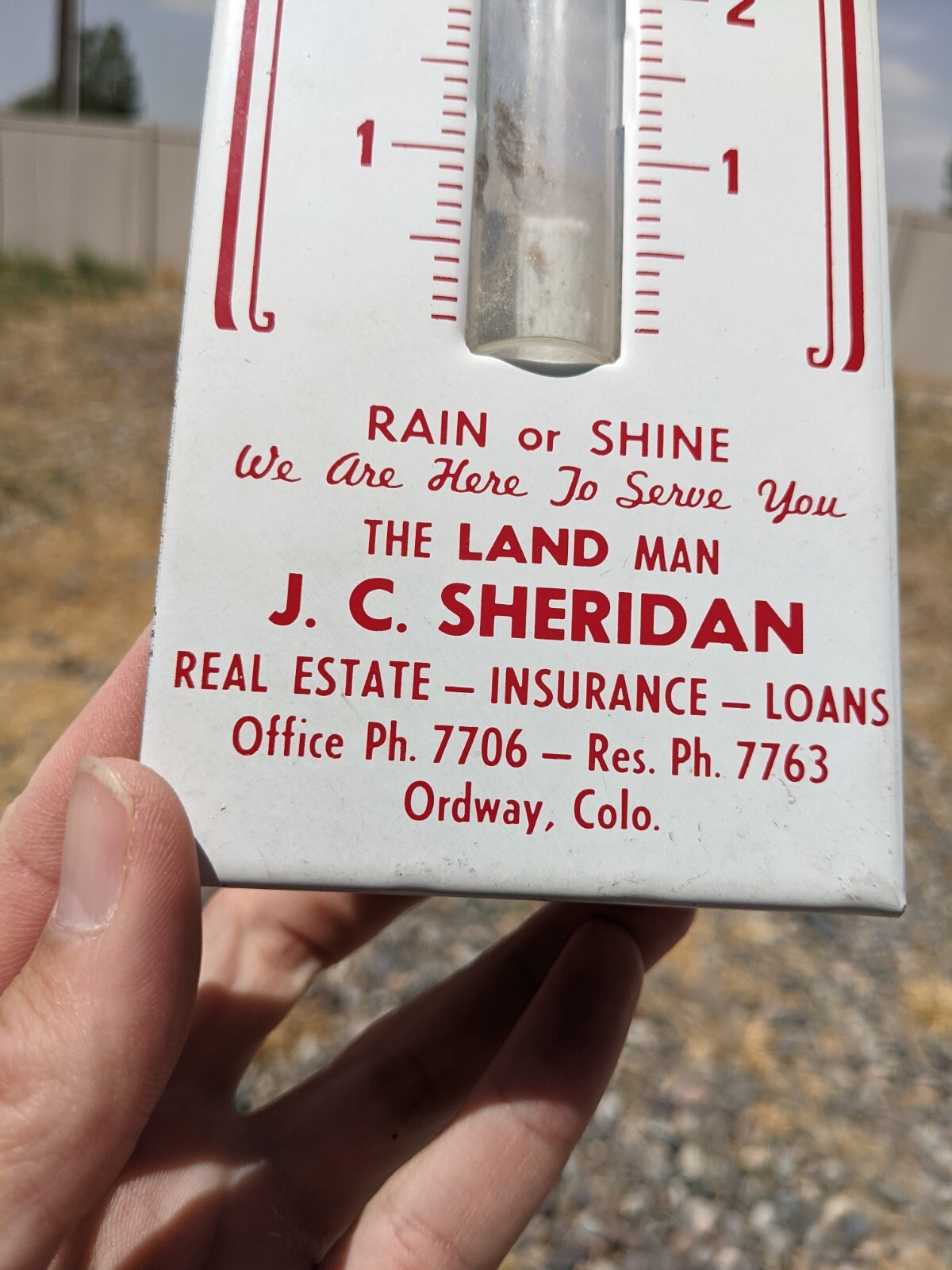 Vintage Metal Advertising Sign Rain Catcher J C Sheridan Real Estate Ordway Colo