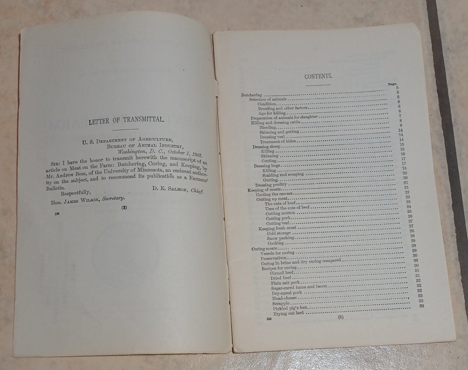 US Department Of Agriculture Meat On The Farm 1906 Pamphlet C4
