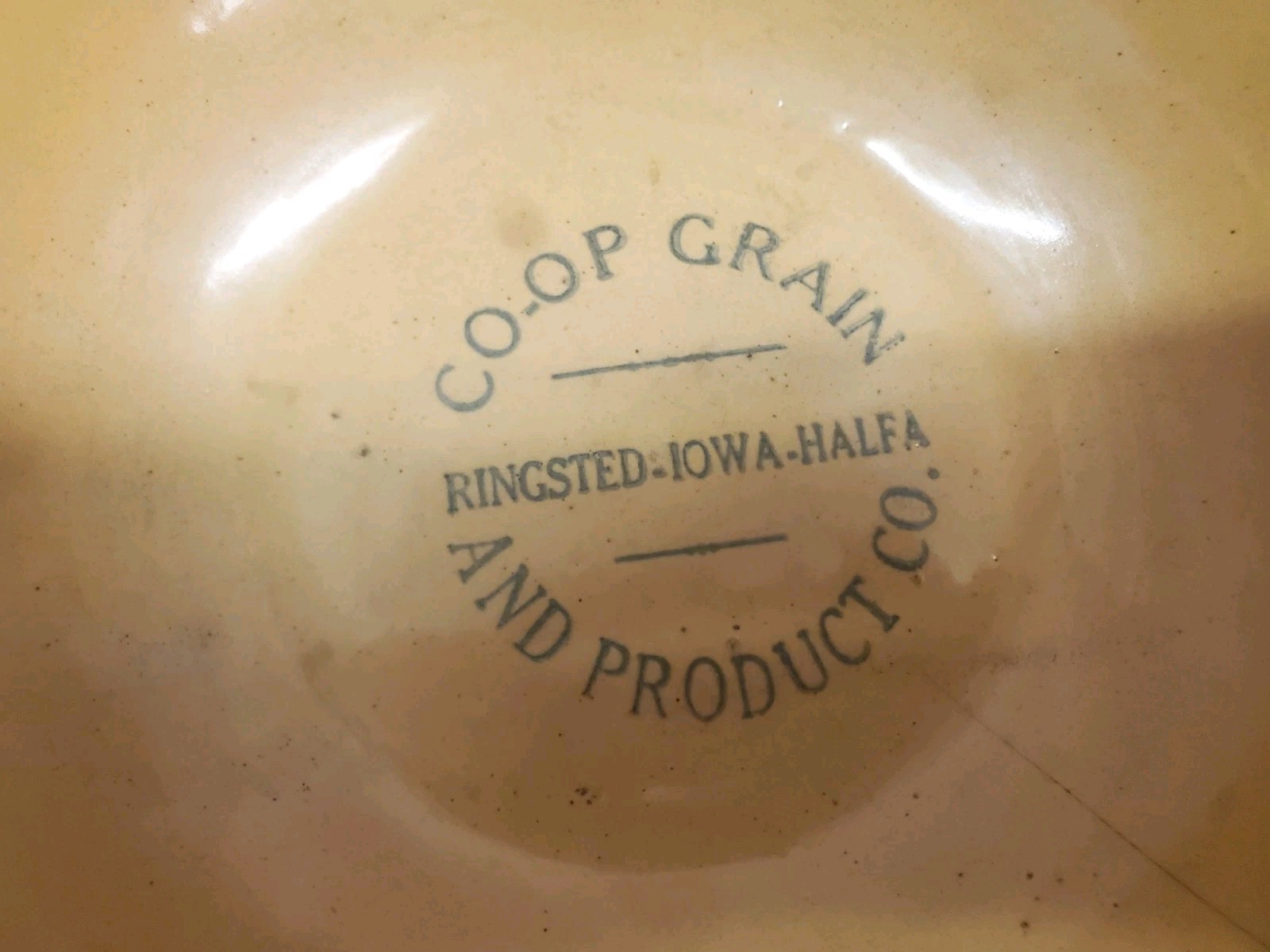9&Prime; Stoneware Bowl Co-op Grain And Product Company Ringstead Halfa Iowa Cracked