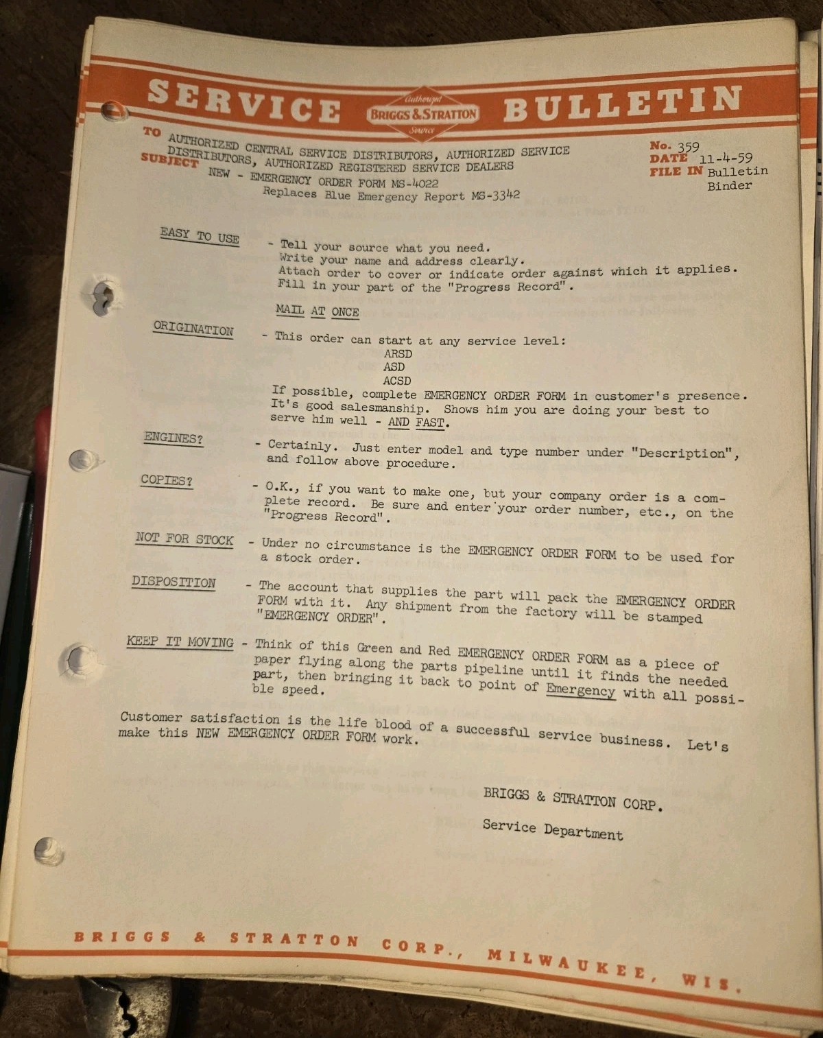HUGE LOT OF BRIGGS AND STRATTON SERVICE BULLETINS FROM MID 50S THRU LATE 70S