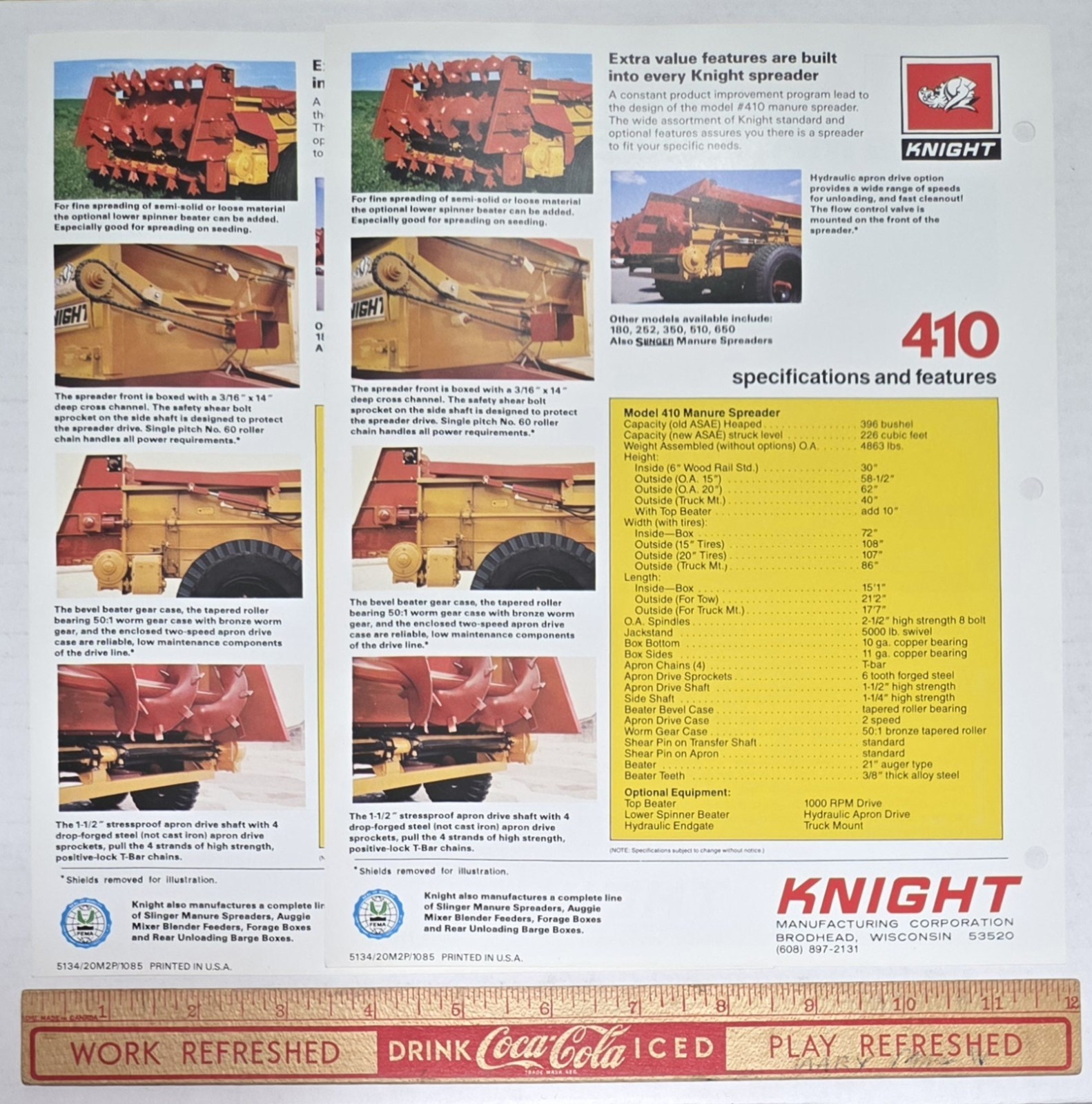 Knight 410 Manure Spreaders « 2 » Vintage Farm Agricultural Advertising Papers
