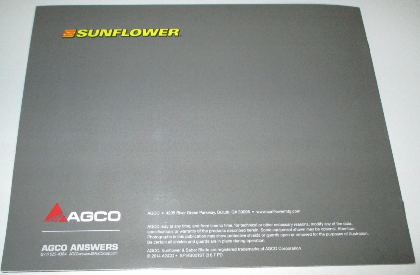 Sunflower 1436 Disc Harrow Sales Brochure OEM 2014 AGCO Literature Advertising