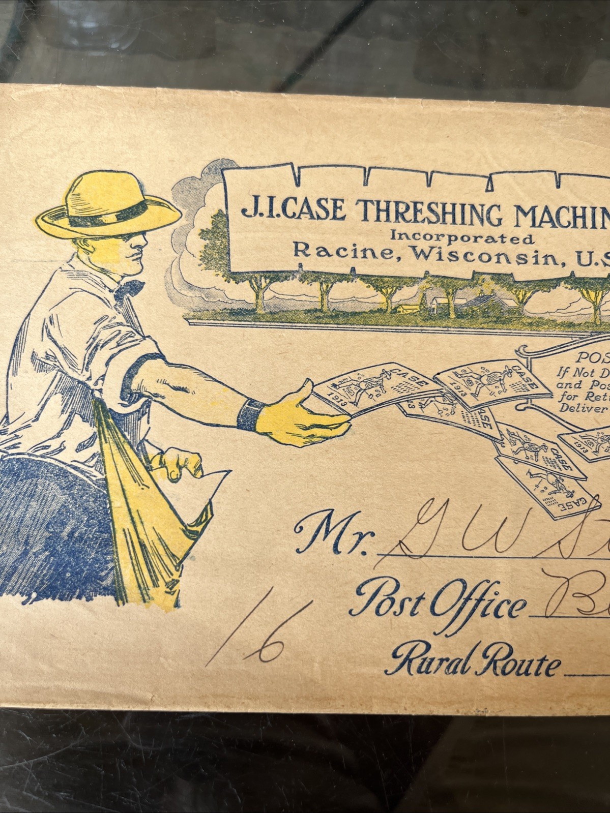 Antique J.I. Case Steam Tractor Engine Envelope, Bela Pa. Clarion Co., Farmer