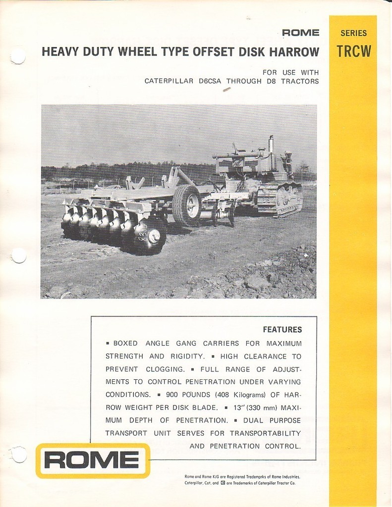 Farm Implement Brochure – Rome – TRCW – Wheel Offset Disk Harrow – 1976 (F1171)