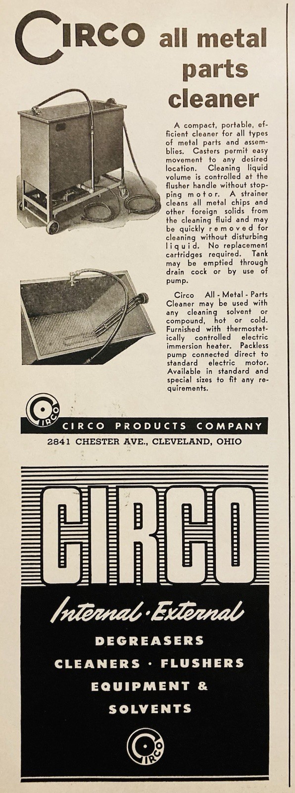 1944 AD.(PC5)~CIRCO PRODUCTS CO. CLEVELAND, O. CIRCO ALL-METAL PARTS CLEANER