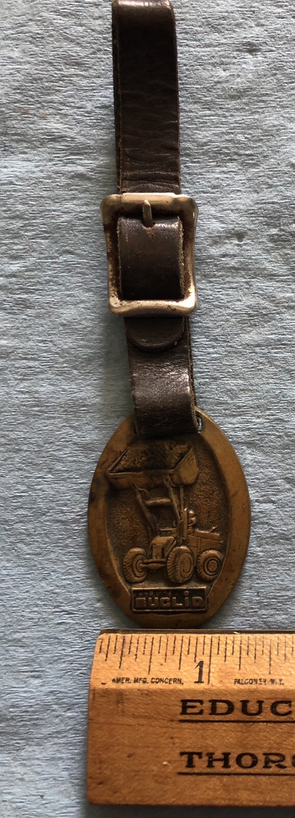 Advertising Euclid Pivot Steer Loaders Brass With Leather Strap Key Fob