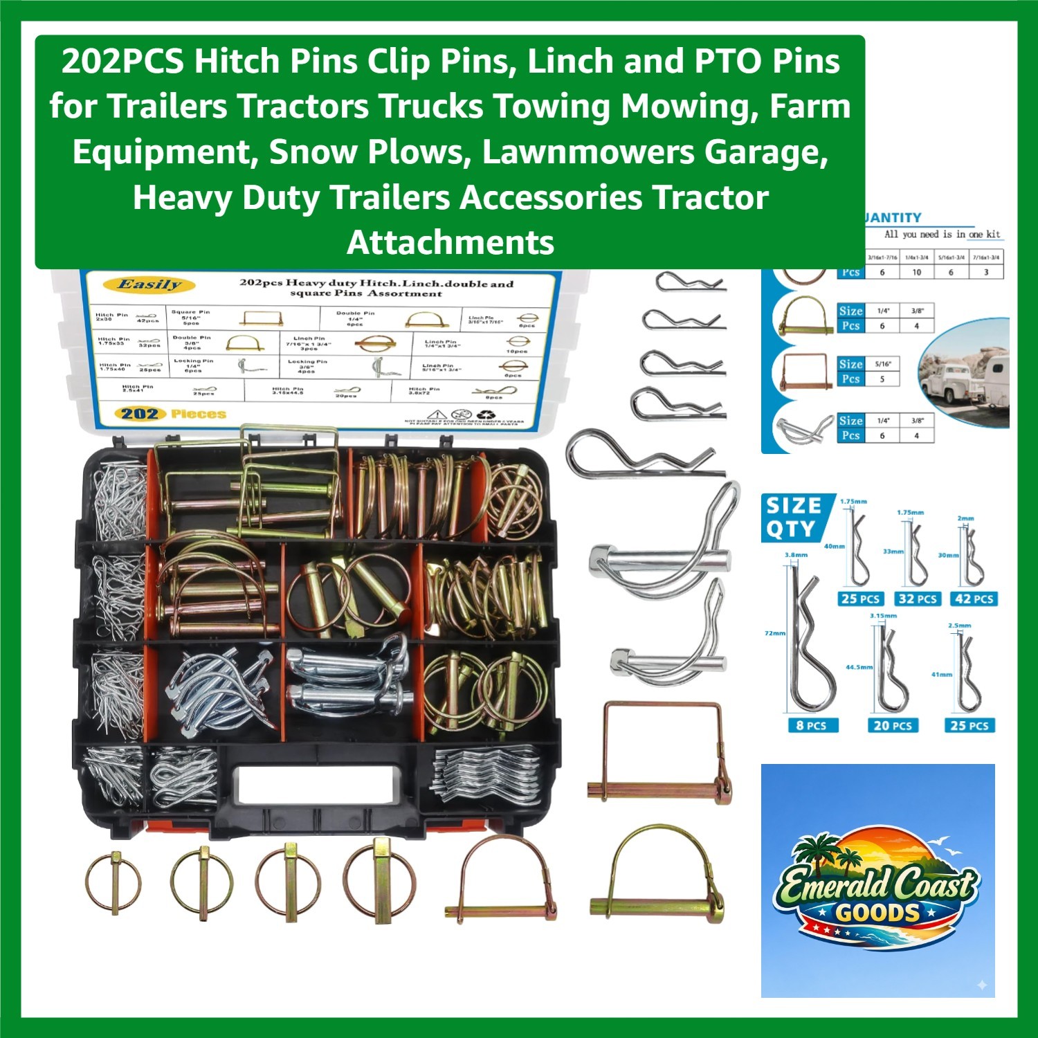 202PCS Hitch Pins Clip Pins, Linch and PTO Pins for Trailers Tractors Trucks …