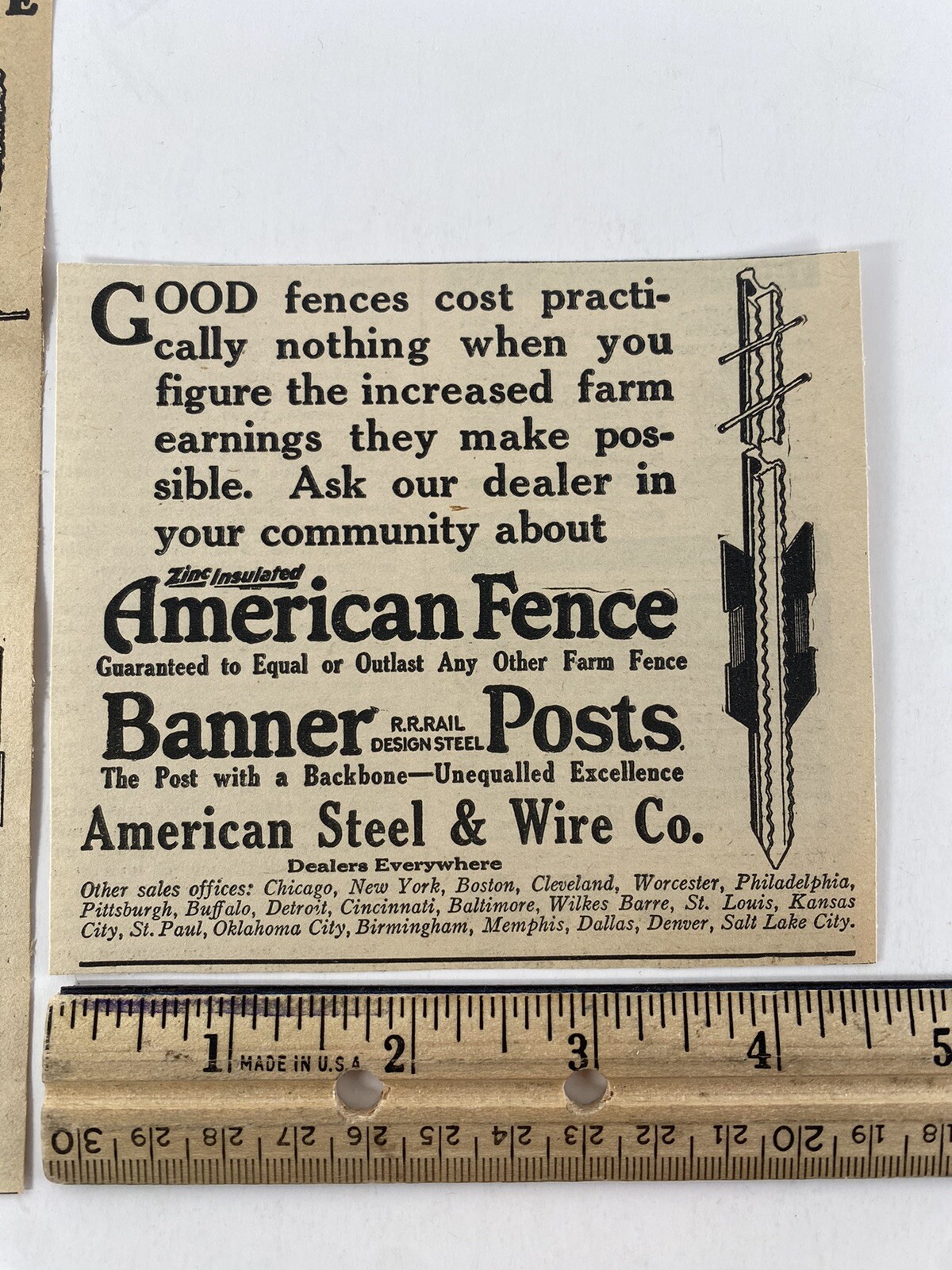 1927 American Fence Banner Posts Steel Wire Co Vintage Print Ads 20’s Railroad