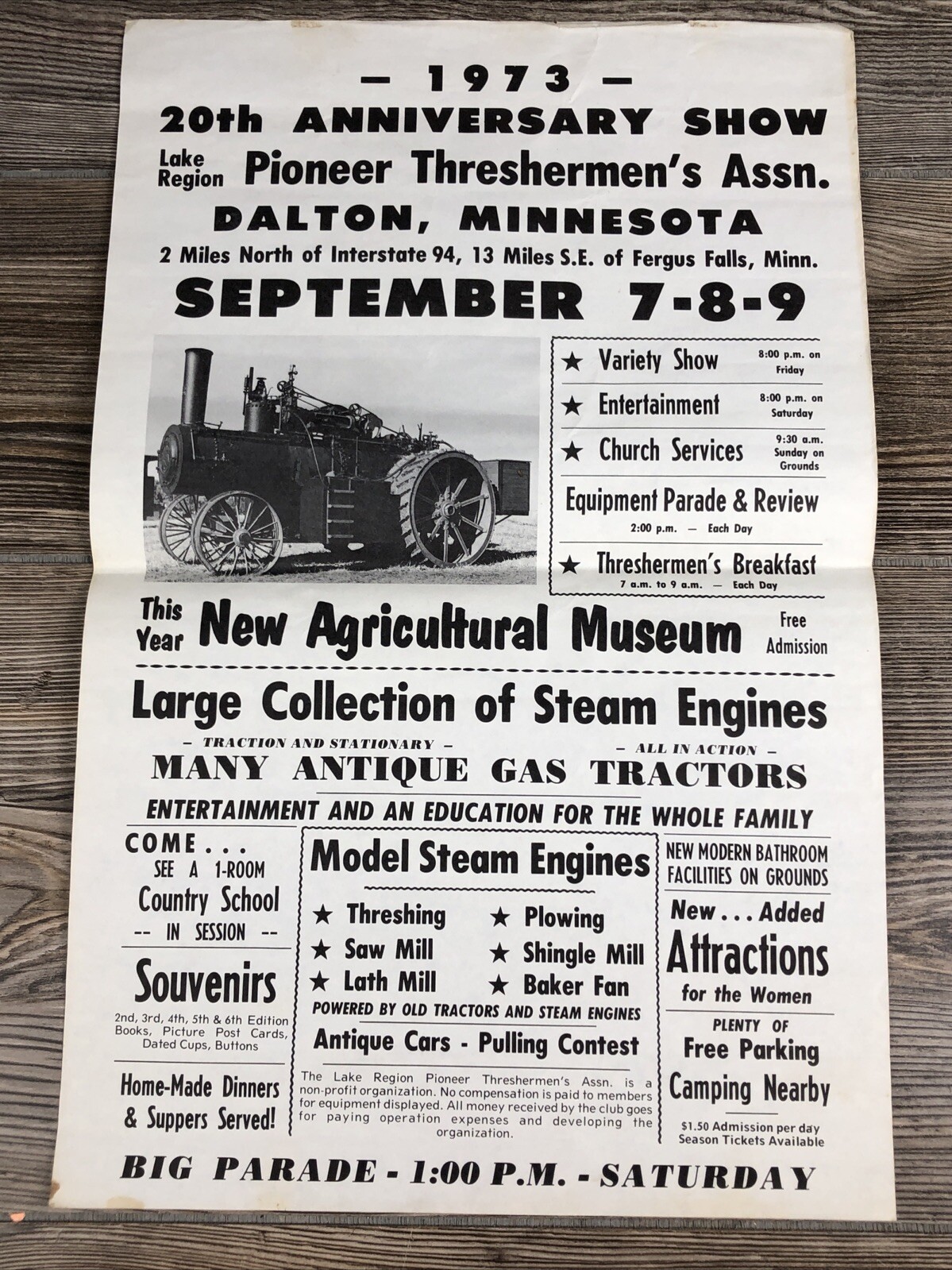 1973 Pioneer Threshing Steam Engine Horse Power Show Dalton Minnesota Poster