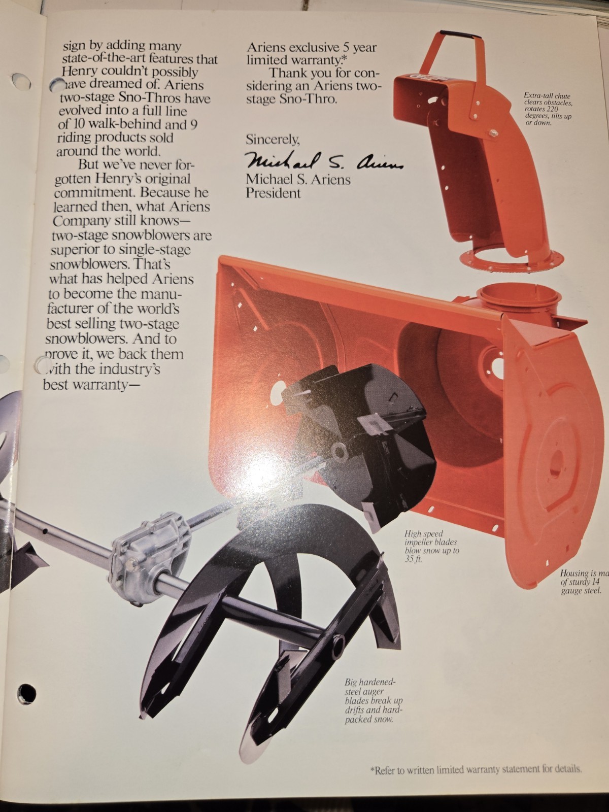 1987 1988 ARIENS DEALERSHIP ADVERTISING BROCHURES SNO-THROS