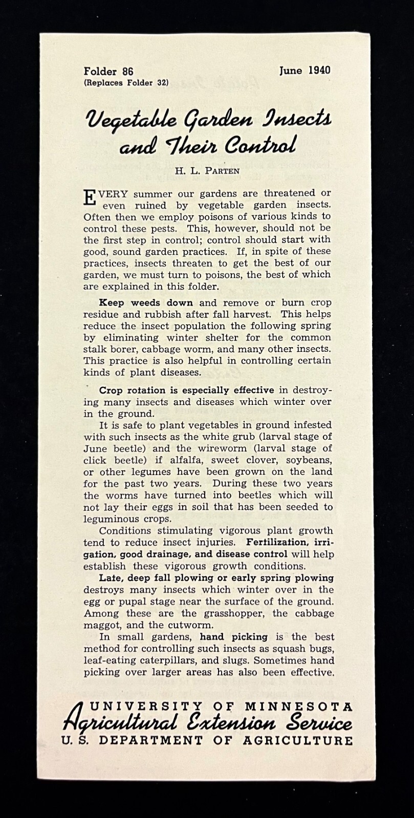 1940 Control Vegetable Garden Insects Bugs Univ Minnesota Vintage Brochure