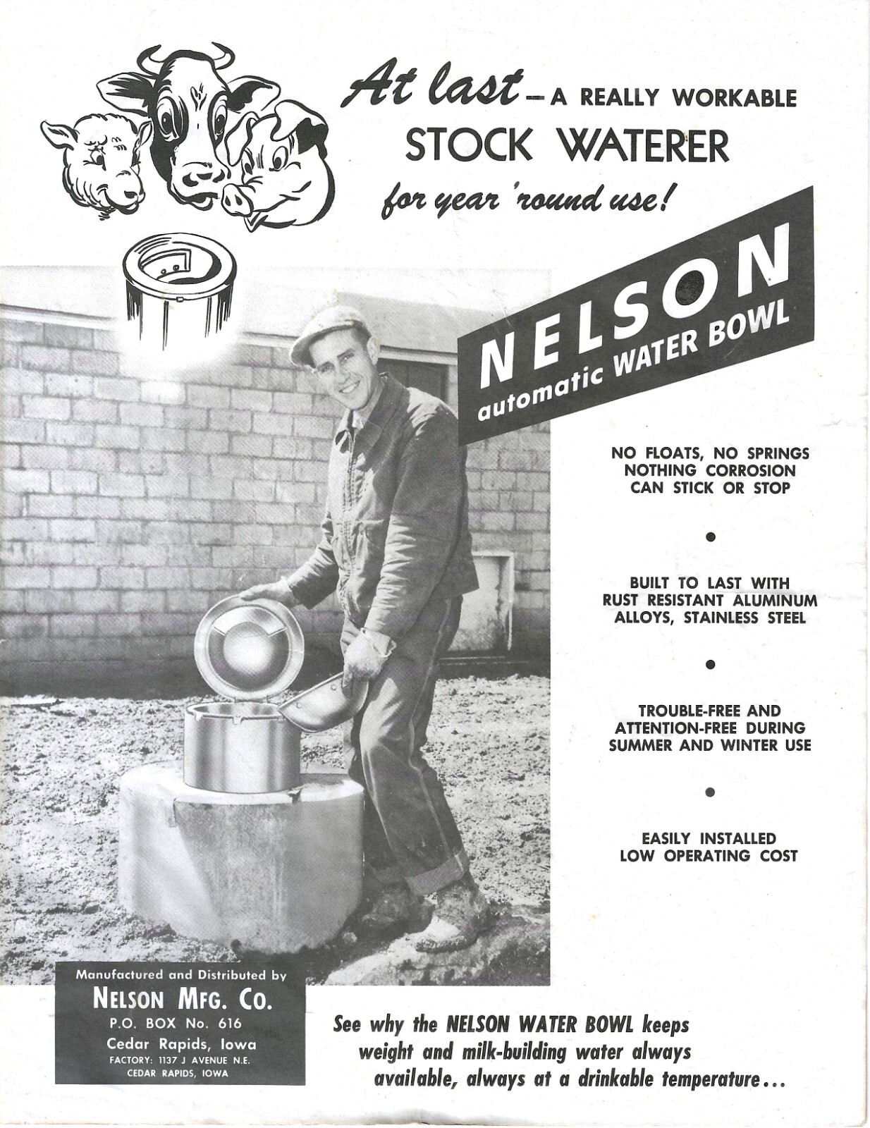 Nelson Automatic Water Bowl Livestock Cow Agricultural Flyer Advertisement