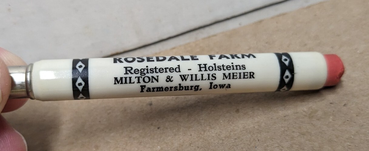 Vintage Rosedale Farm Holsteins Milton Willis Meier Farmersburg IA Bullet Pencil