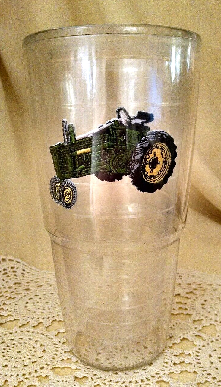 TRACTOR TUMBER TERVIS LARGE GREEN YELLOW USED PLASTIC DRINK OSPREY FL USA.