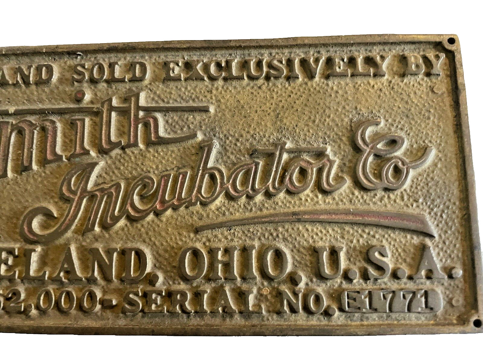 Faceplate Smith Incubator Cleveland Ohio OH Brass Metal Made & Sold Vintage 8 In