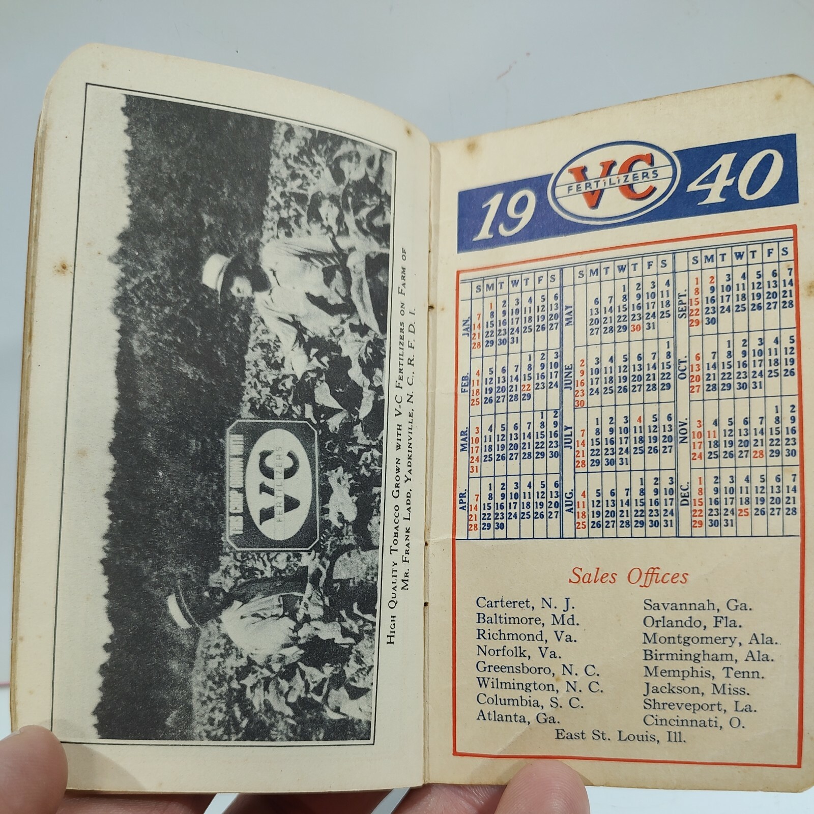 Vintage Advertising VC Fertilizer 1939 1940 Calendar And Notebook Agriculture