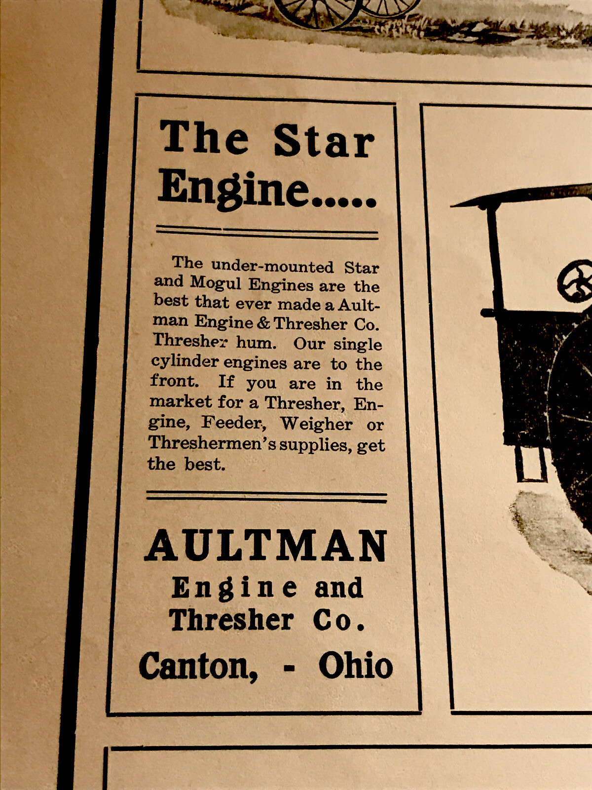 1905 Aultman Engine & Thresher Farm Implements Advertising – Canton – Ohio