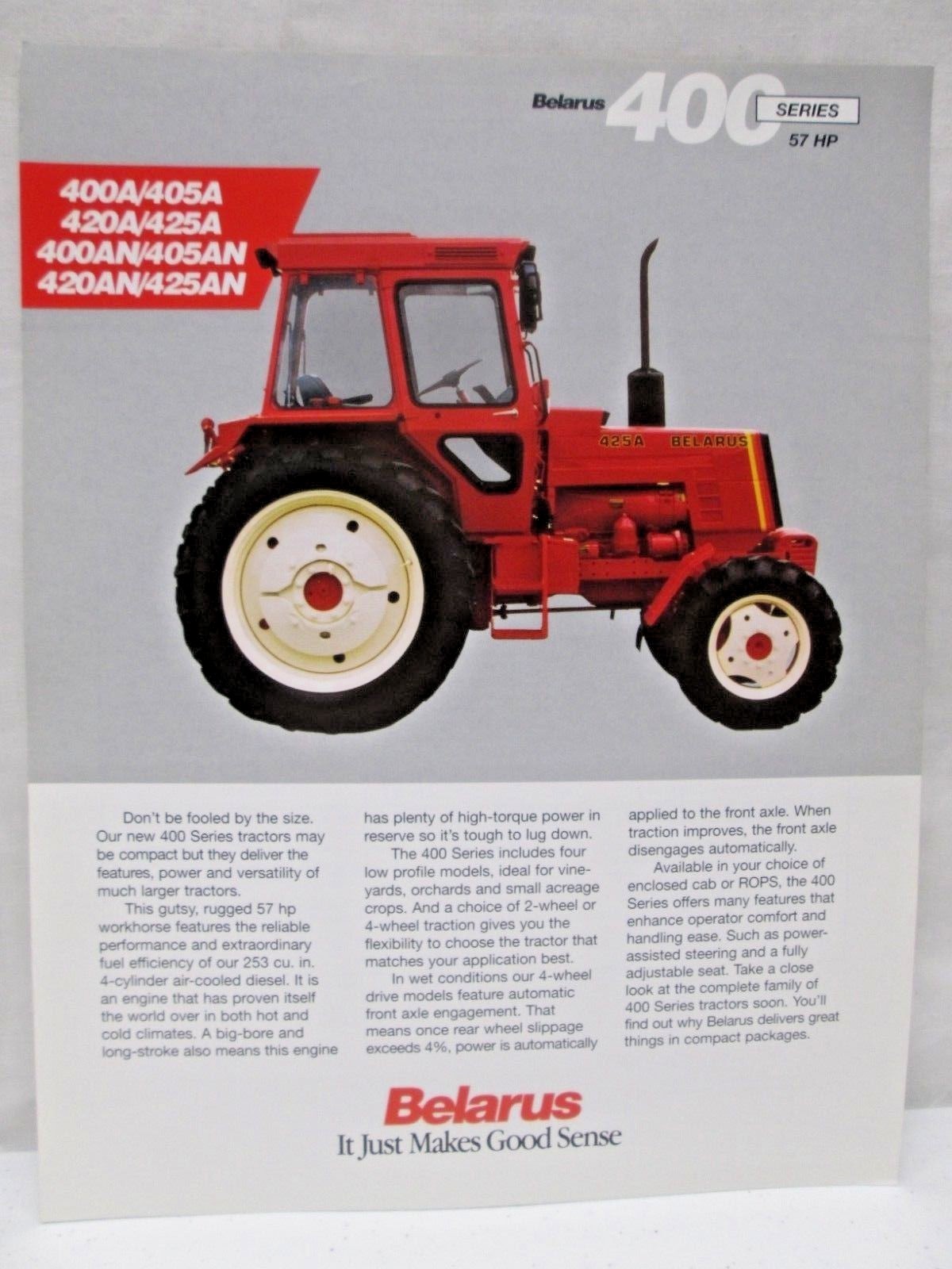 Belarus 400 Series Tractors 57 HP 400A 405A 420A Brochure Specifications 1996