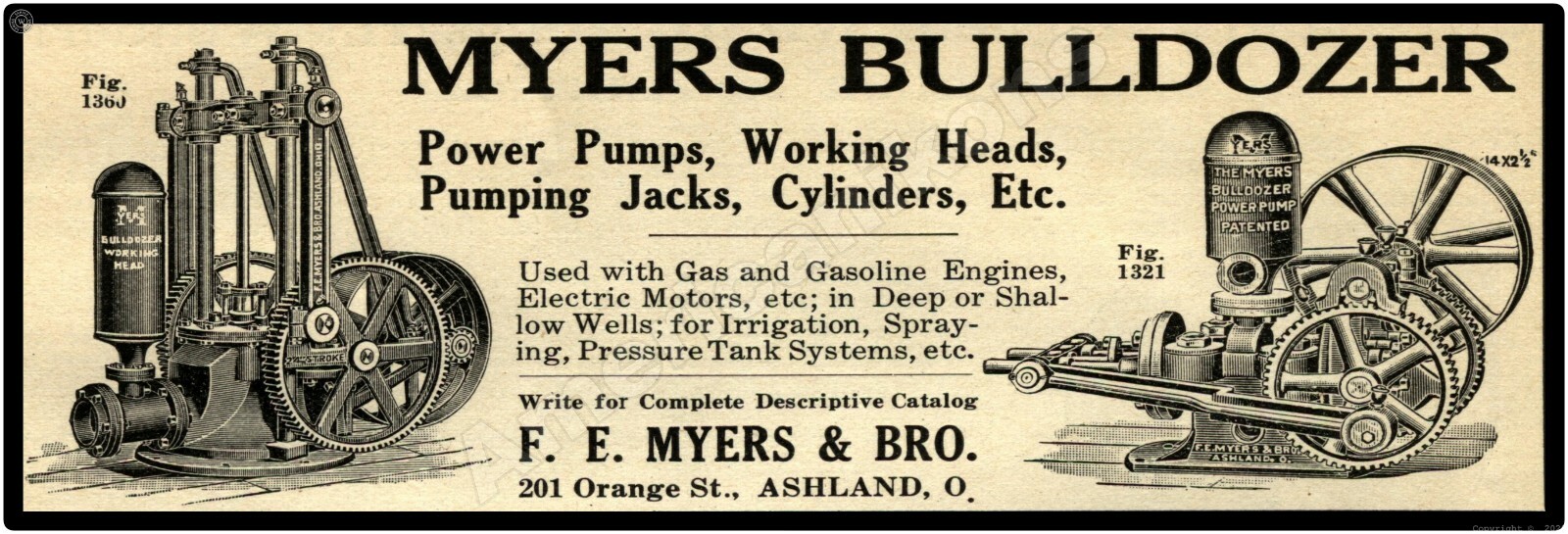 1910 F.E. Meyers Bulldozer Pump, Engine New Metal Sign: 6 x 18&Prime; Long -Ships Free