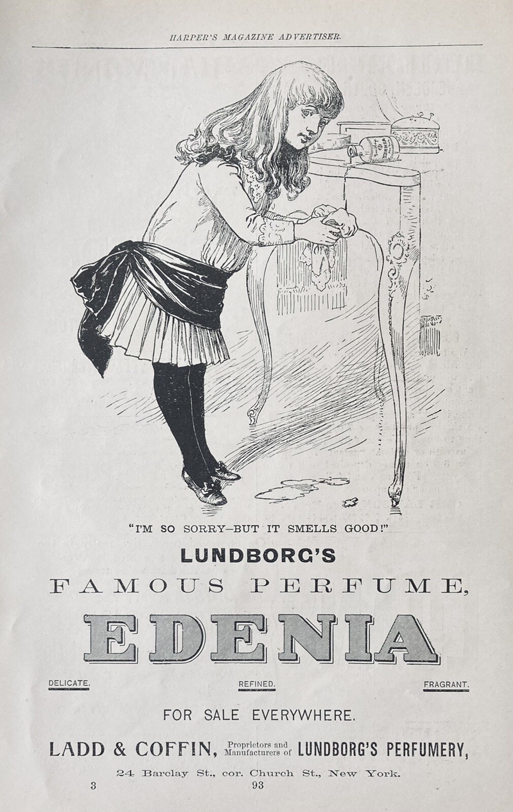 1889 AD(XH6)~LADD & COFFIN CO. NYC. LUNDBORG’S FAMOUS EDENA PERFUME