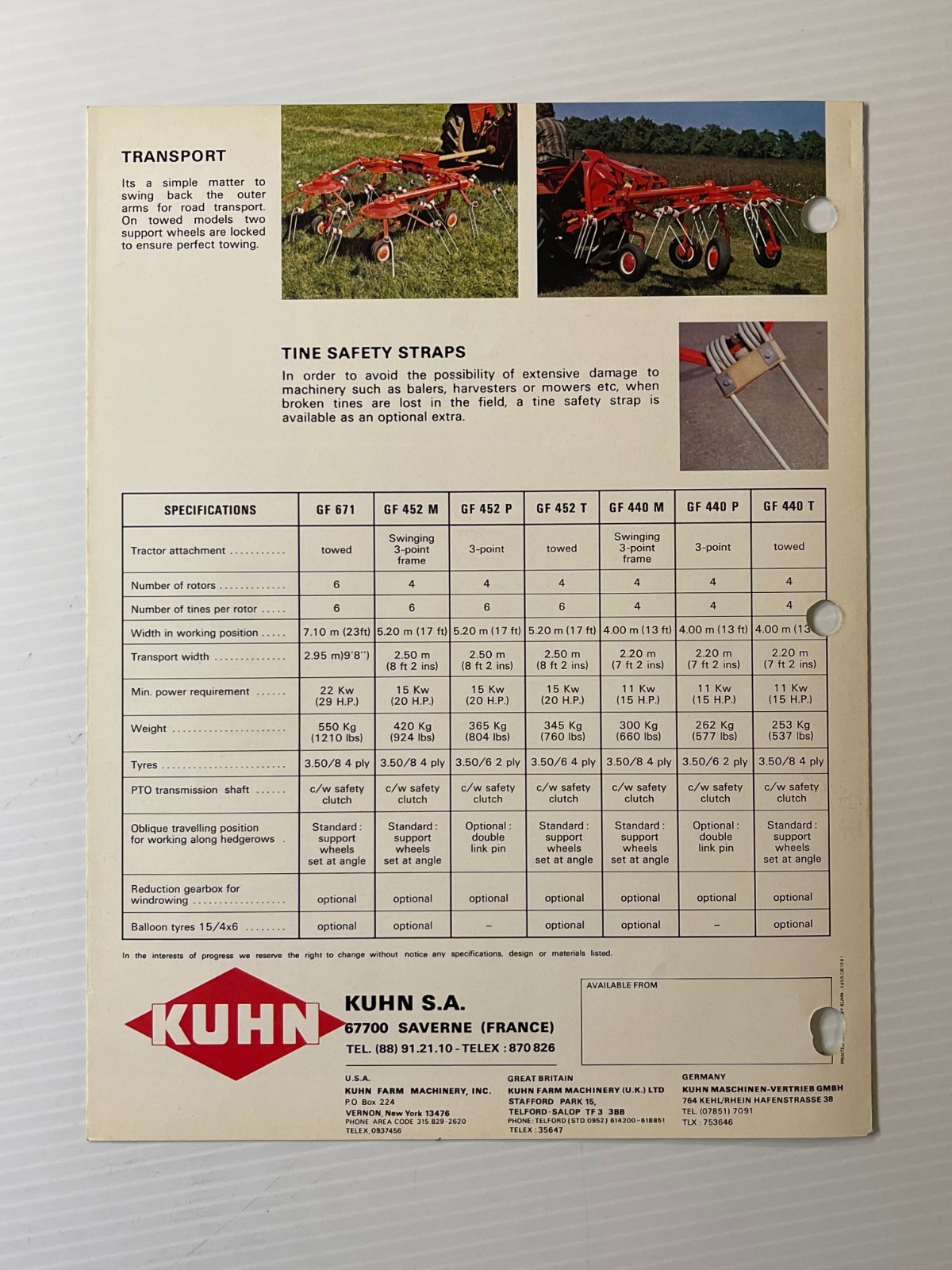 Vintage Original Kuhn Gyrotedders GF440 / GF671 – Dealer Sales Brochure *1980s*