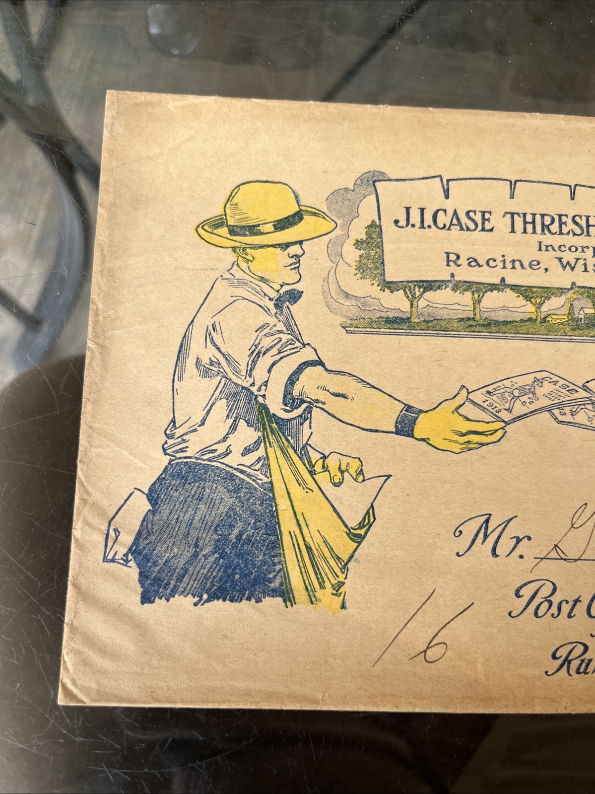 Antique J.I. Case Steam Tractor Engine Envelope, Bela Pa. Clarion Co., Farmer